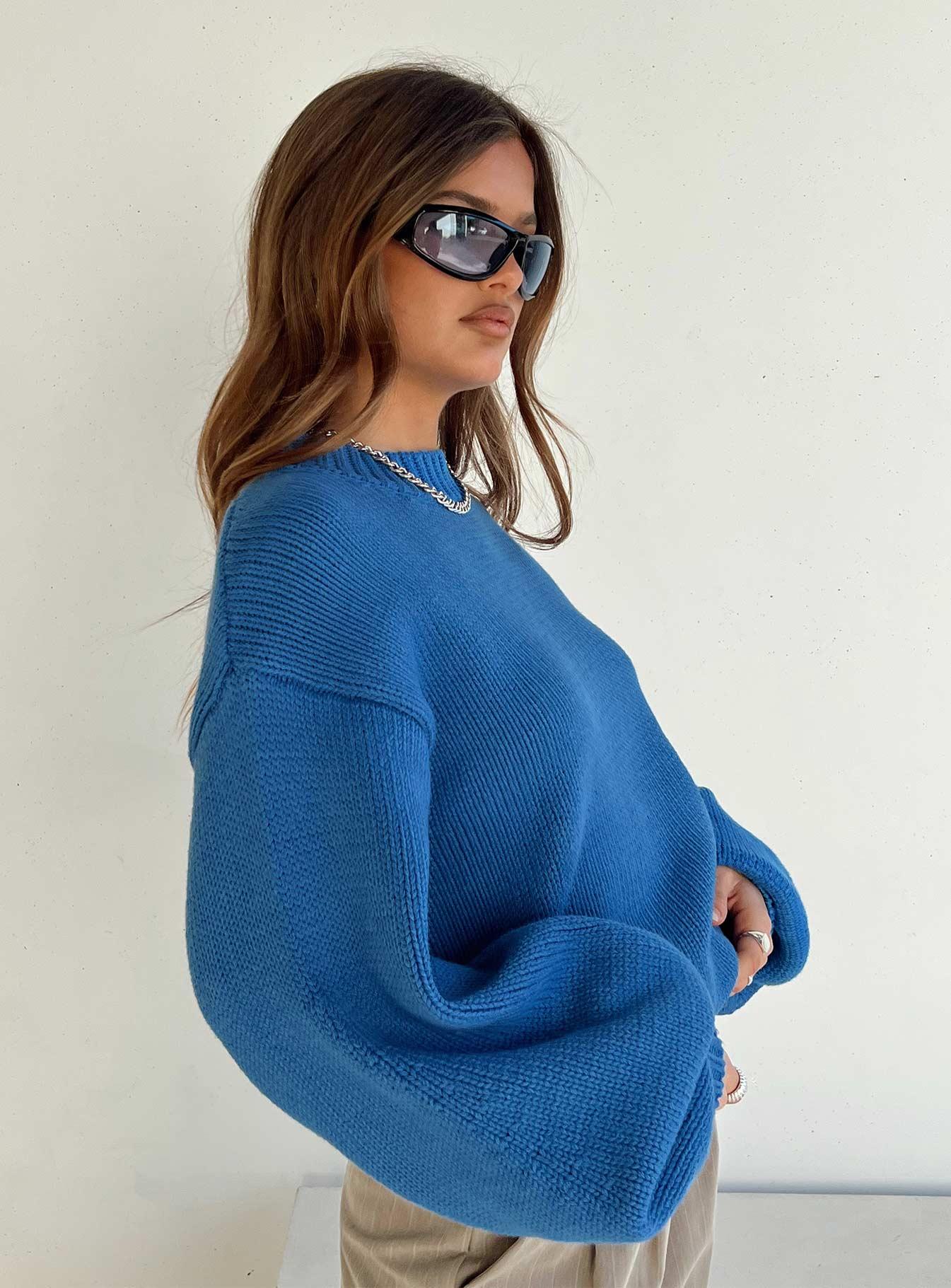 Harmony Balloon Sleeve Knit Sweater Blue Product Image