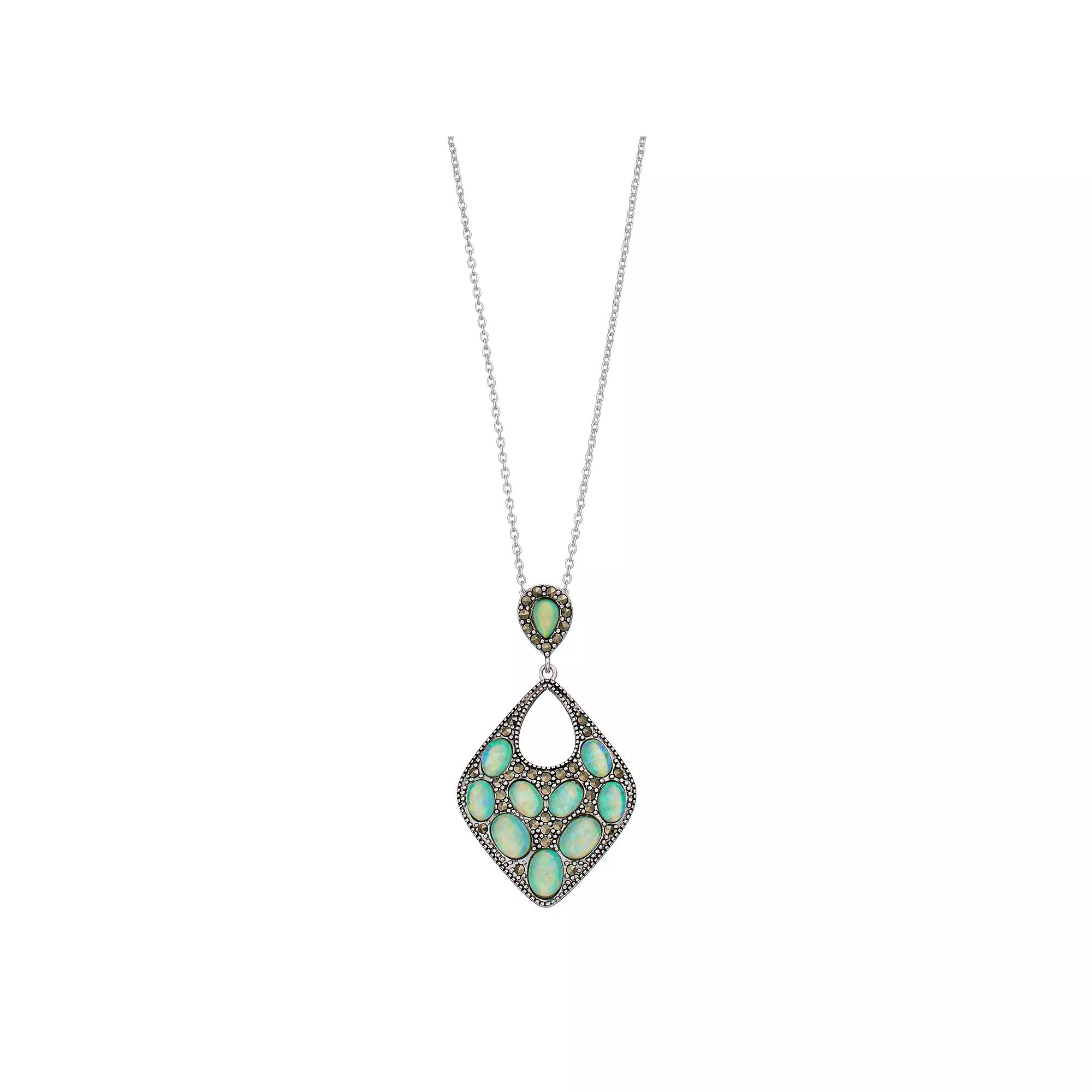 Tori Hill Silver Plated Simulated Opal & Marcasite Pendant, Women's, Size: 18", Silvertone Product Image