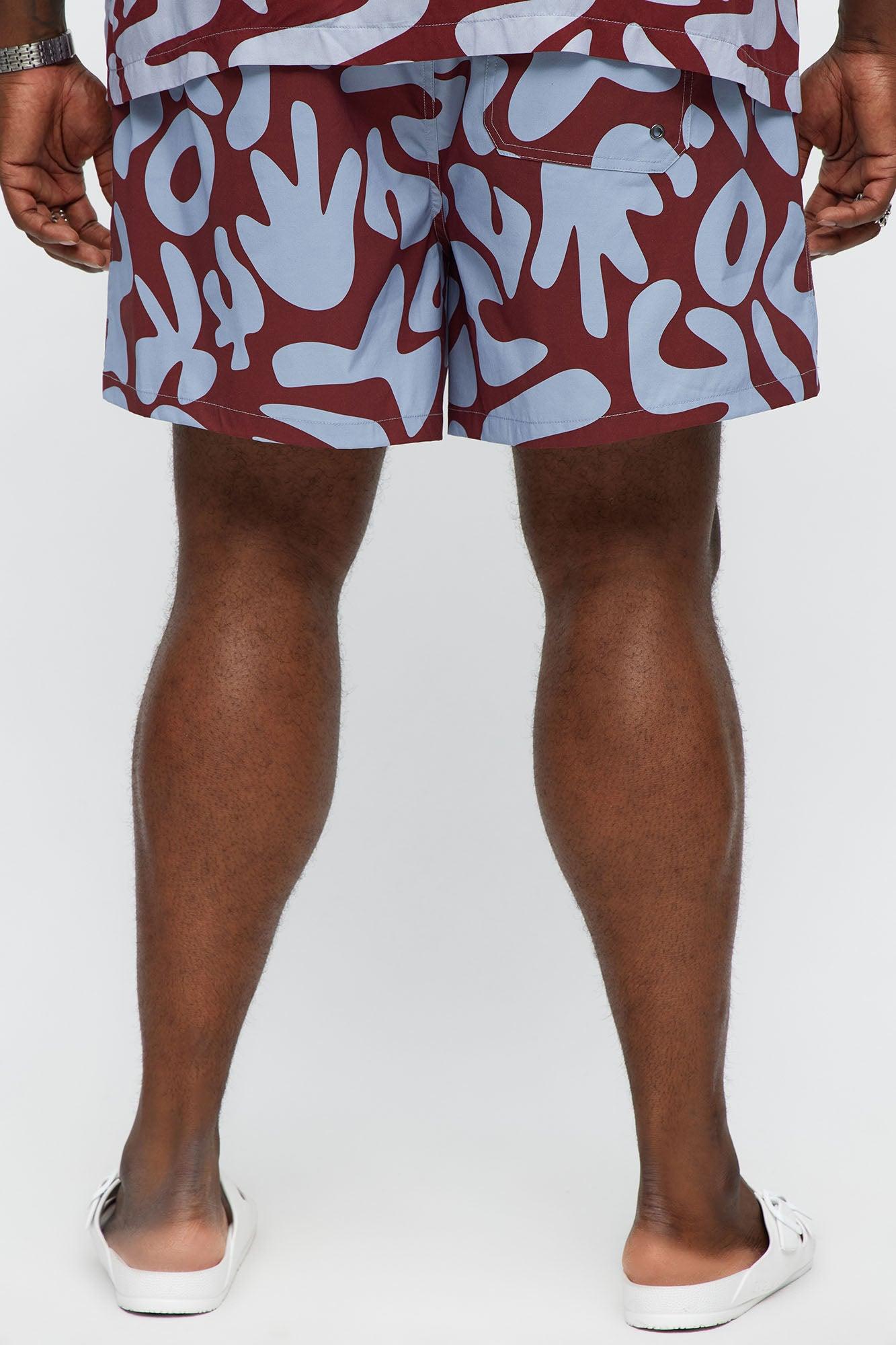 Chateau Abstract Printed Swim Mid Trunk - Burgundy/combo Male Product Image