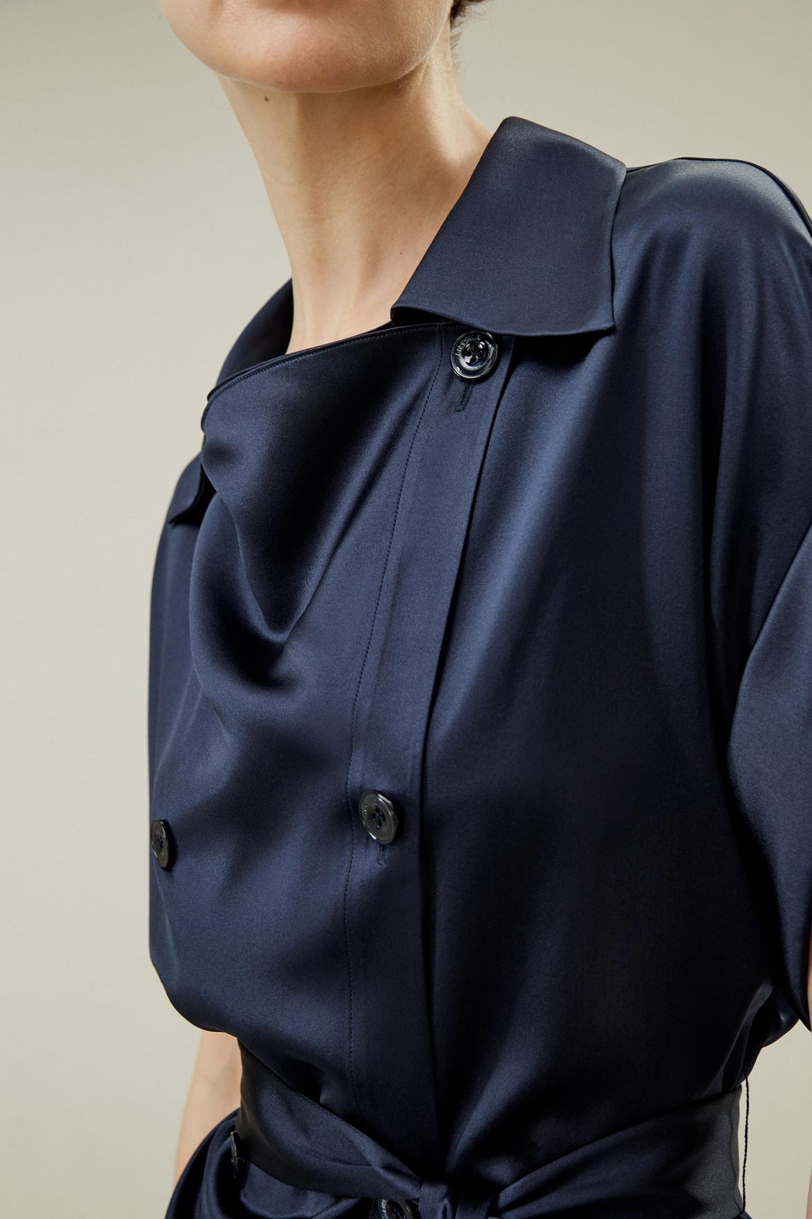 LILYSILK Silk Trench Jacket for Women Navy Blue Natural Silk Luxurious Roll-Up Trench Coat L Product Image