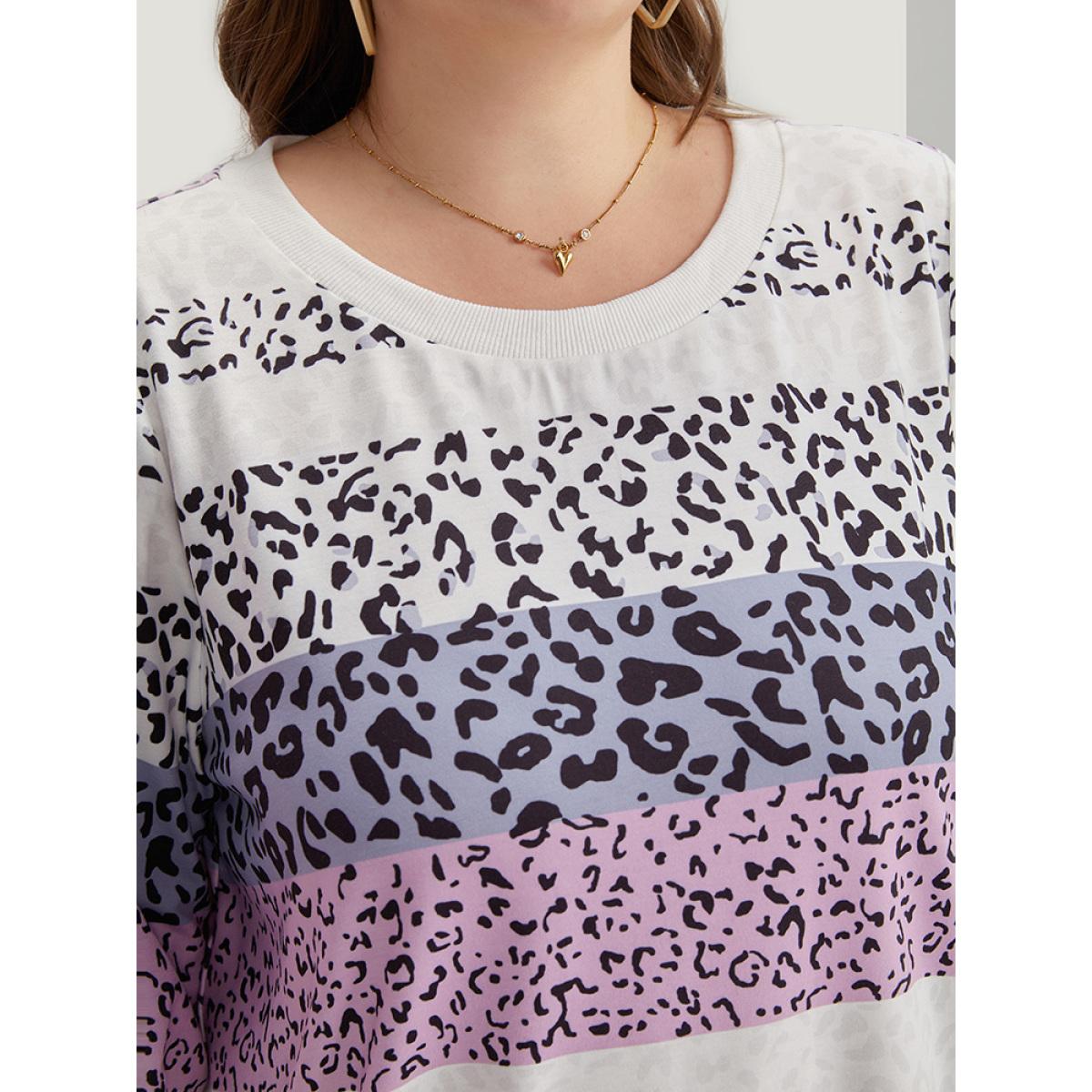 Plus Size Colour Leopard Print Crew Neck Sweatshirt Women Multicolor Casual Printed Round Neck Dailywear Sweatshirts BloomChic 26/4X Product Image