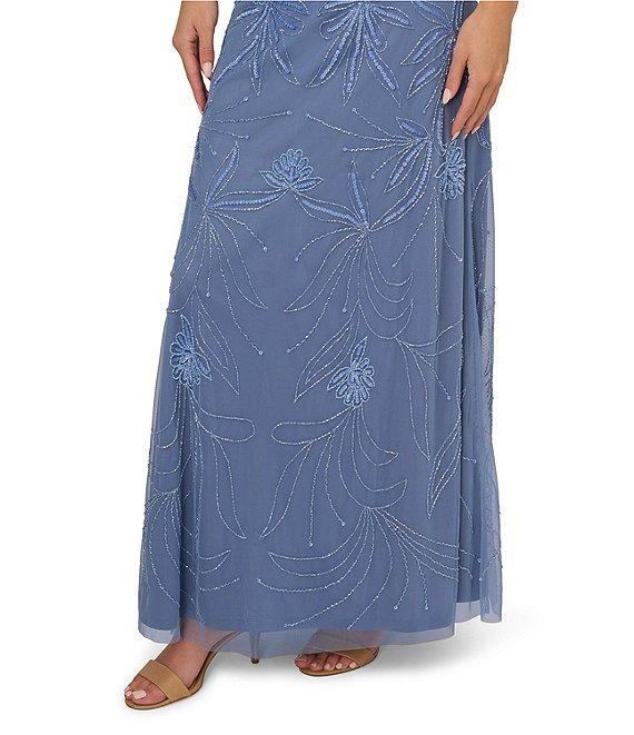 Adrianna Papell Petite Size Beaded Halter Neck Sleeveless Blouson Gown Product Image