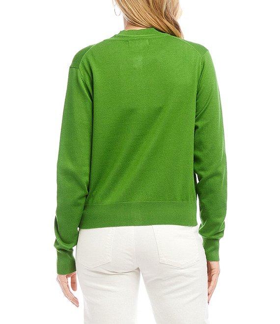 Karen Kane Ribbed Crew Neck Long Sleeve Button Front Cardigan Product Image