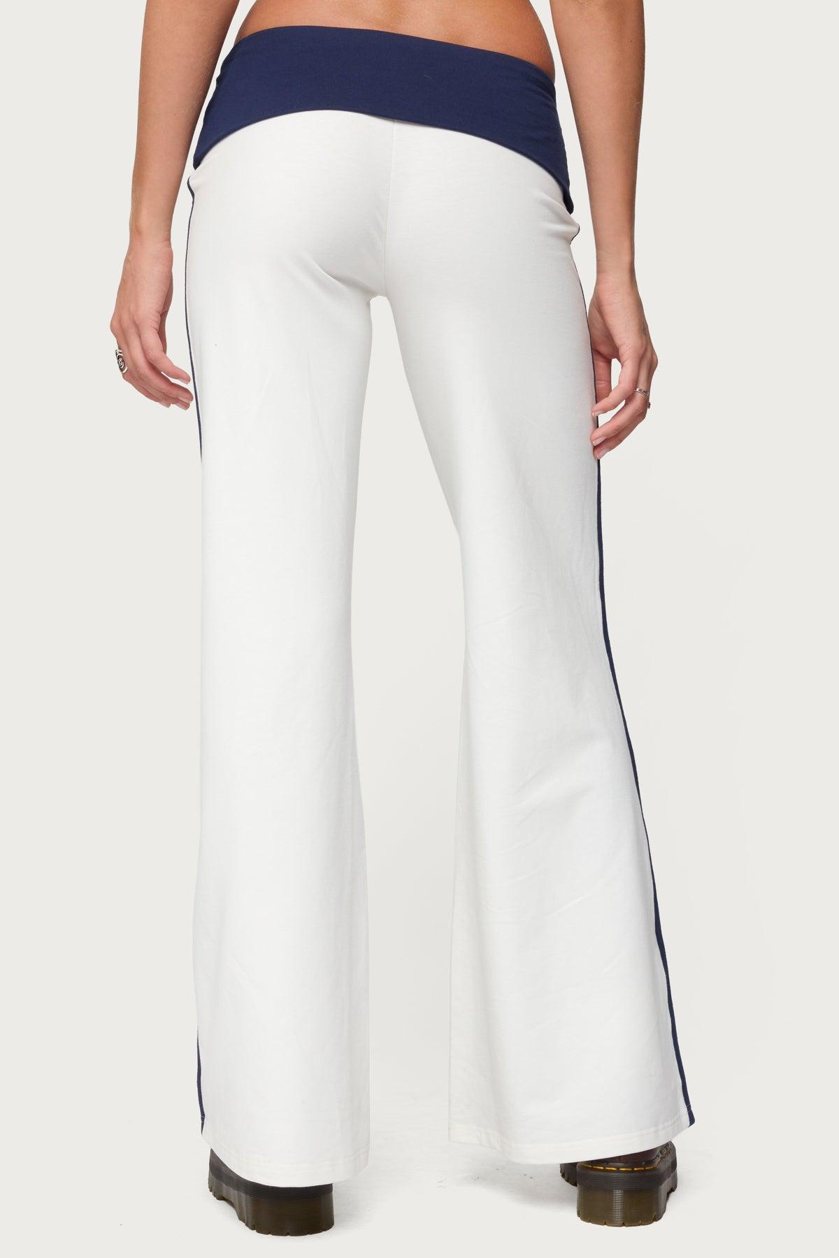 8 Contrast Fold Over Wide Leg Pants Product Image