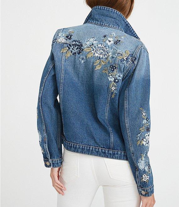 Driftwood X Bluebell Fleur Embroidered Point Collar Long Sleeve Denim Statement Jacket Product Image