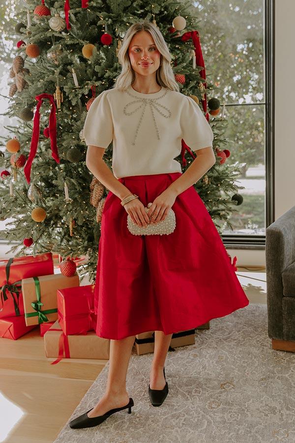 The Belle High Waist Midi Skirt in Red Product Image
