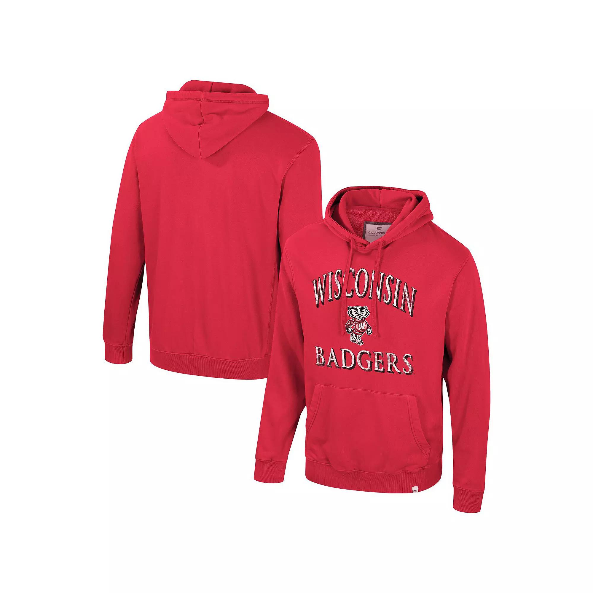 Men's Colosseum Red Wisconsin Badgers Big & Tall Cap E-Tan Pullover Hoodie,  Product Image