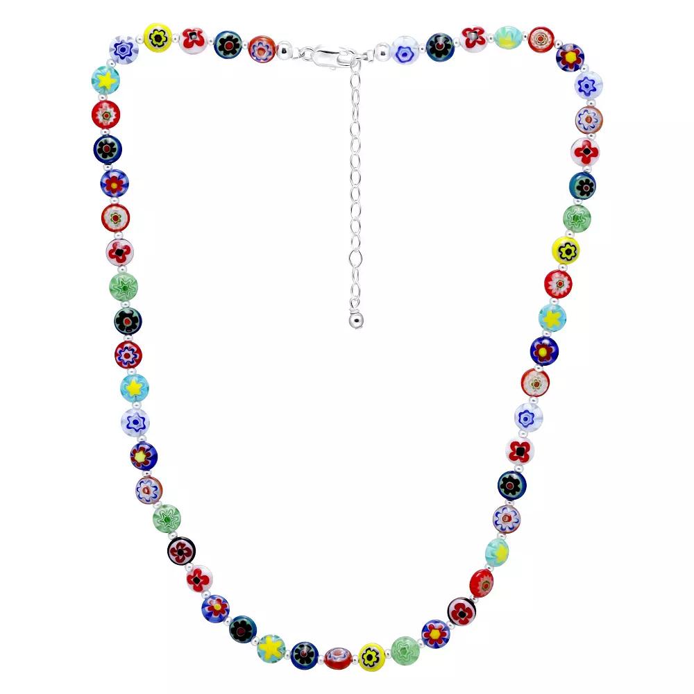 Aleure Precioso Sterling Silver Multi Color Glass Bead Necklace, Women's, Size: 18", Silver Tone Team Product Image