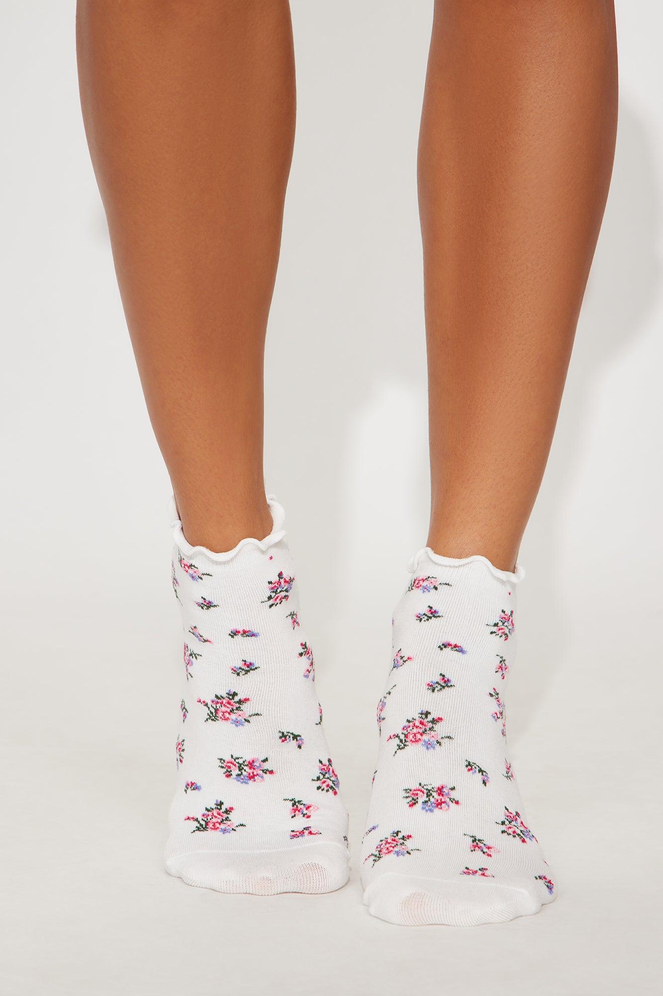 Full Bloom Floral 2 Pack Socks - White/Pink Female Product Image