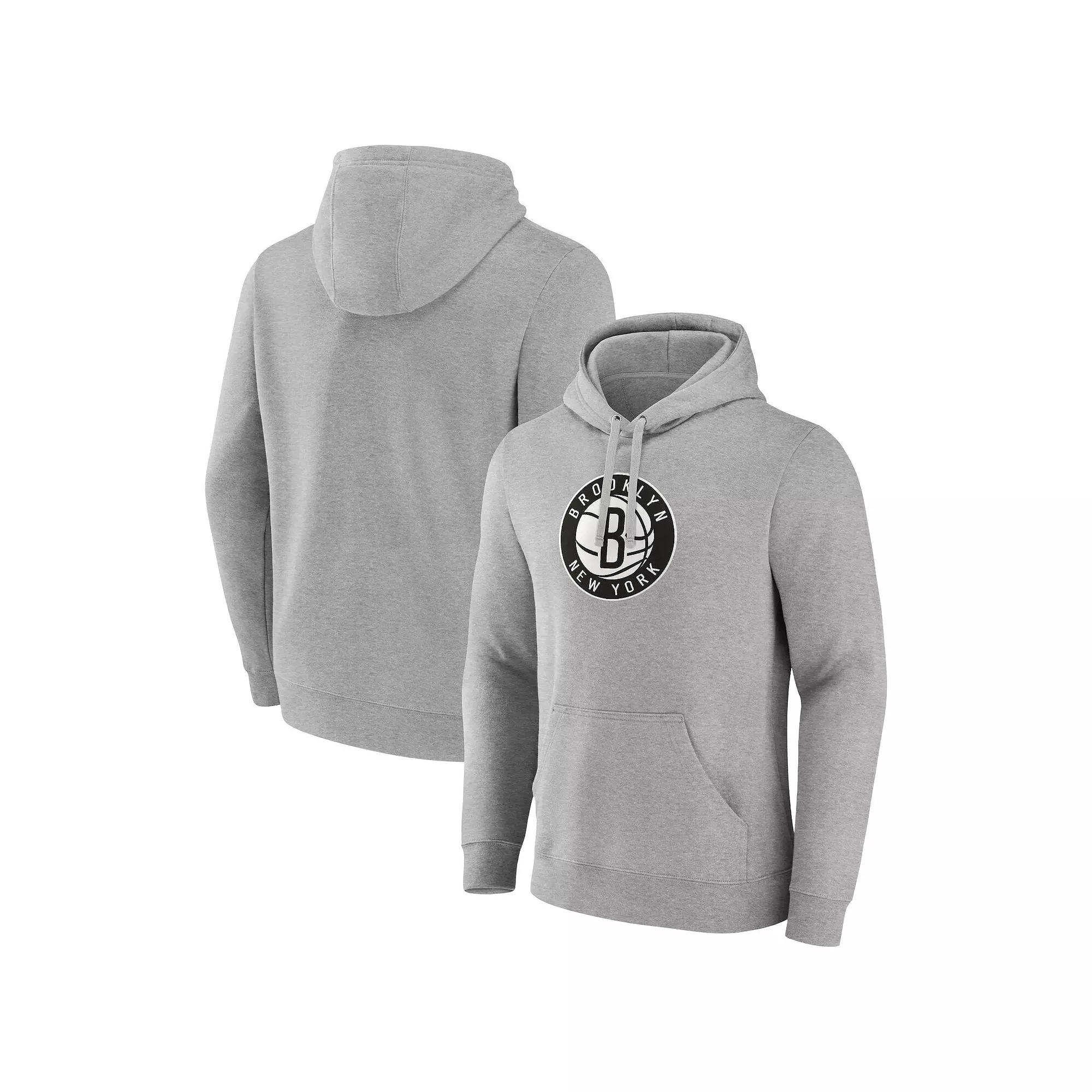 Men's Fanatics Heather Gray Brooklyn Nets Primary Logo Pullover Hoodie,  Product Image