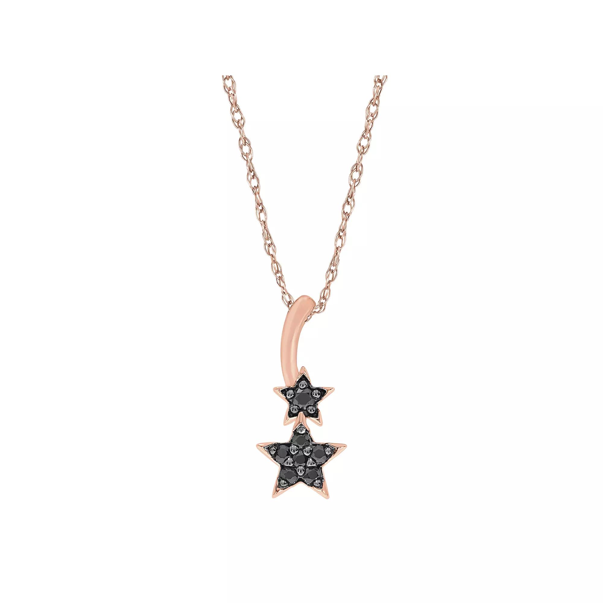 Sterling Silver 1/10 Carat T.W. Black Diamond Star Pendant Necklace, Women's, Size: 18", Pink Tone Product Image