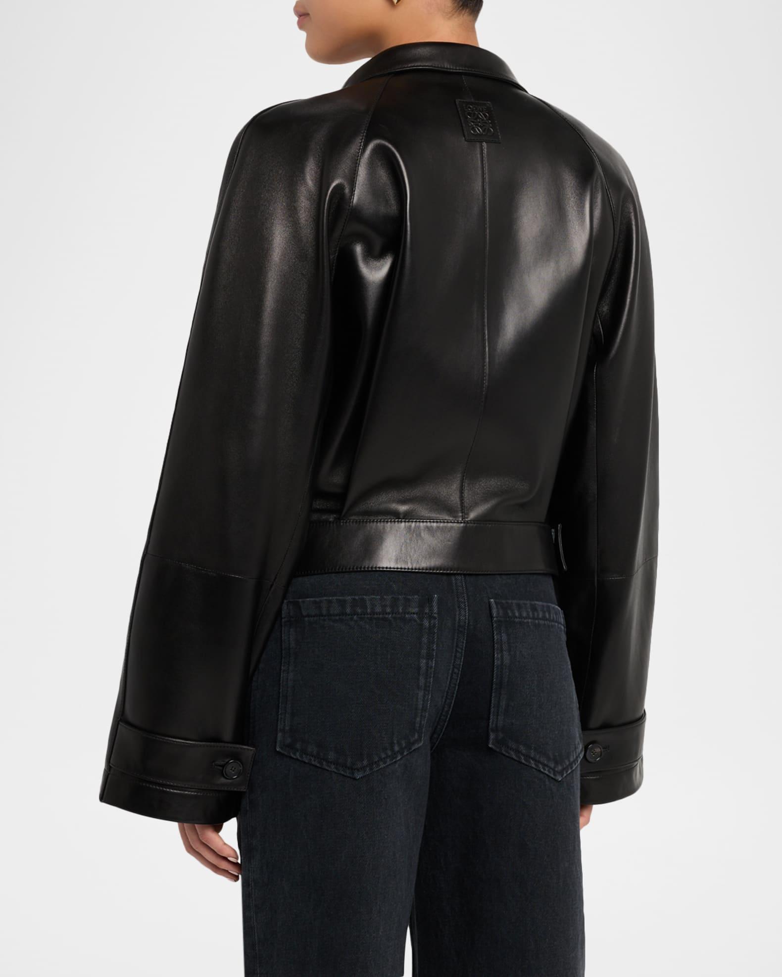 High-Neck Leather Belted Crop Trench Jacket Product Image