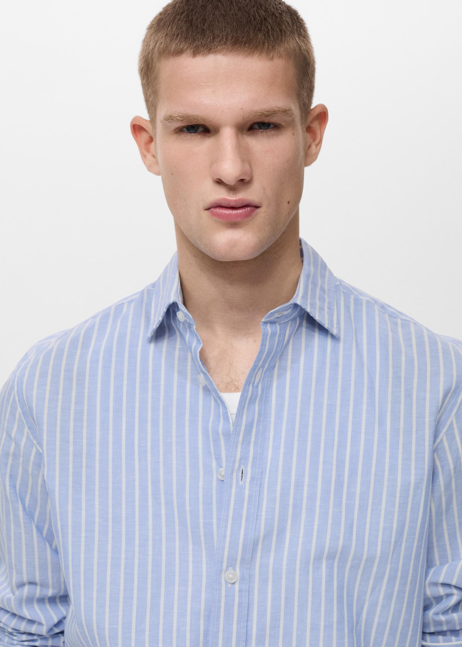 Striped cotton linen shirt - Men | MANGO USA Product Image