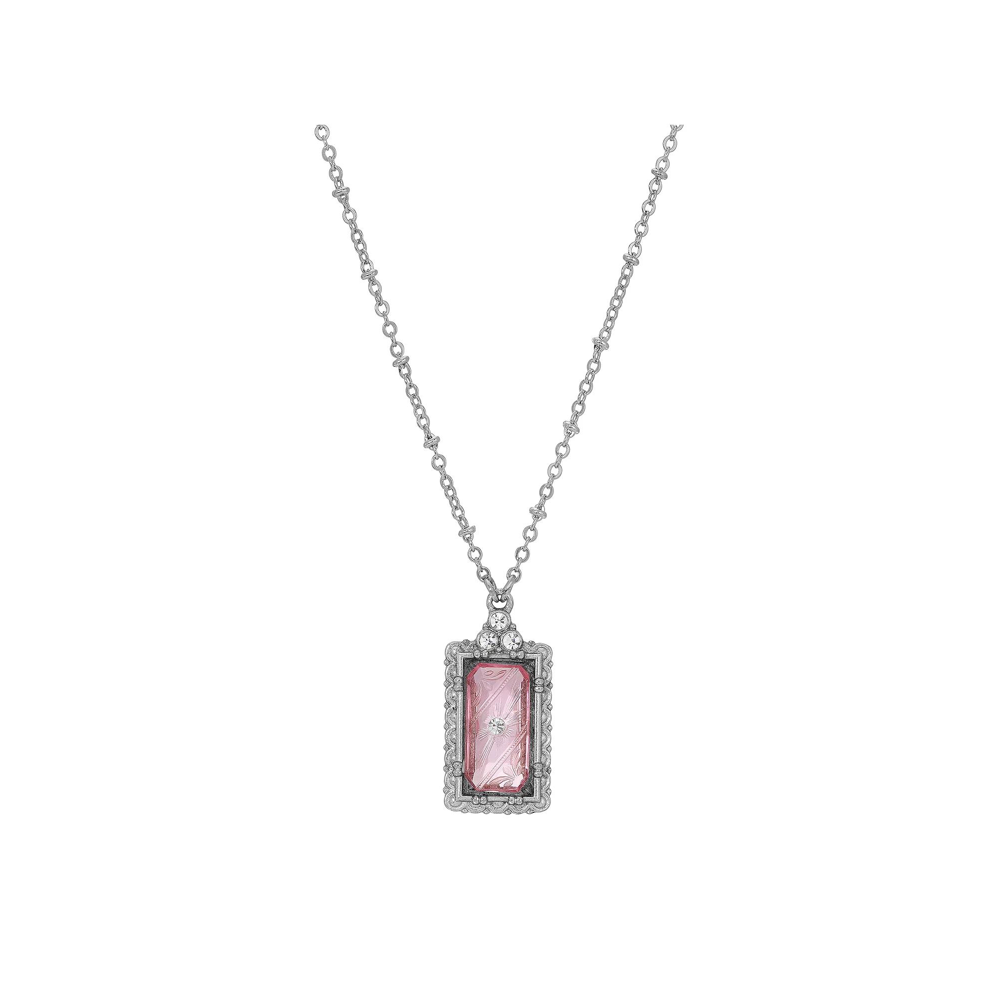 1928 Silver Tone Crystal Etched Pendant Necklace, Women's, Pink Product Image