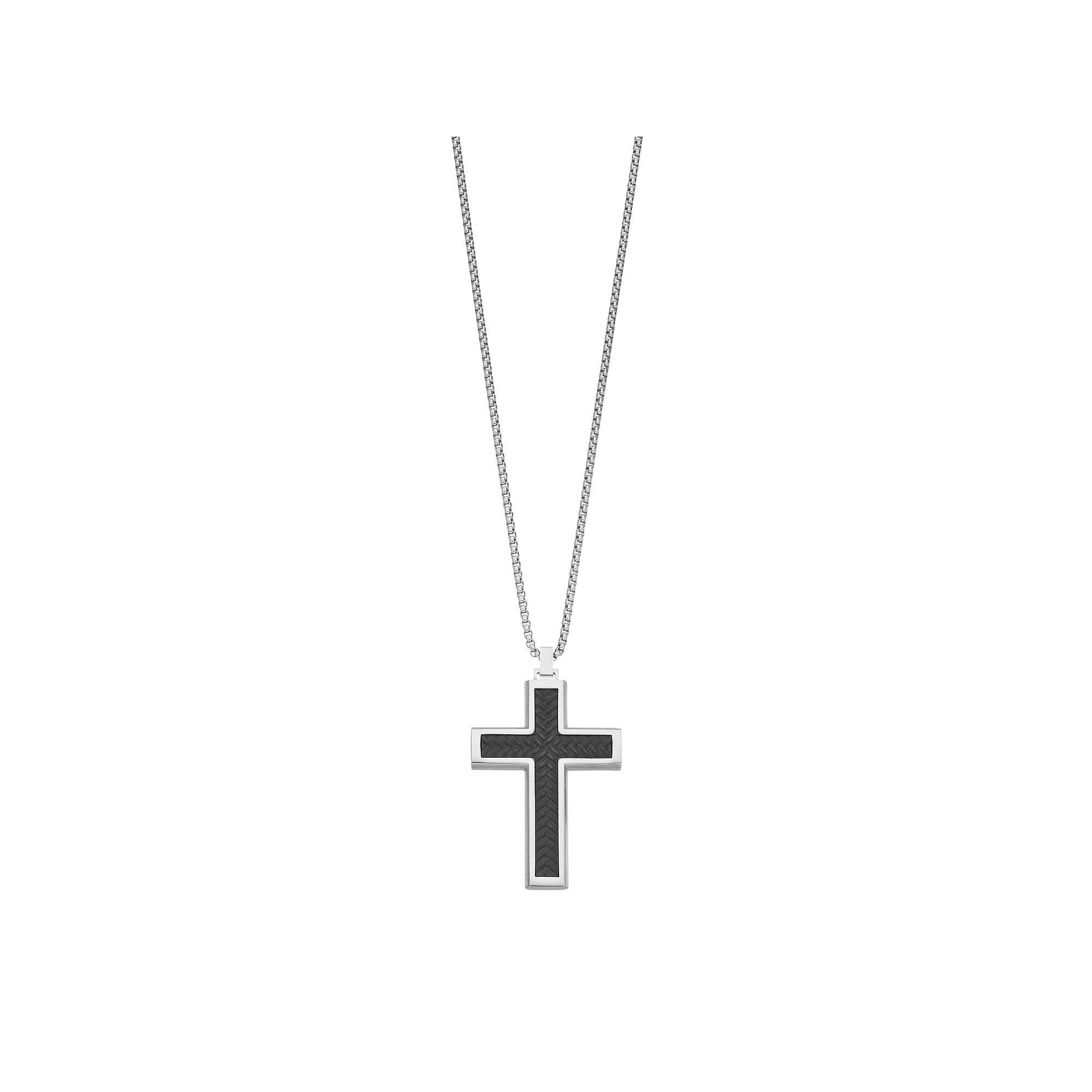 LYNX Men's Two Tone Stainless Steel Textured Cross Pendant Necklace, Size: 24" Product Image