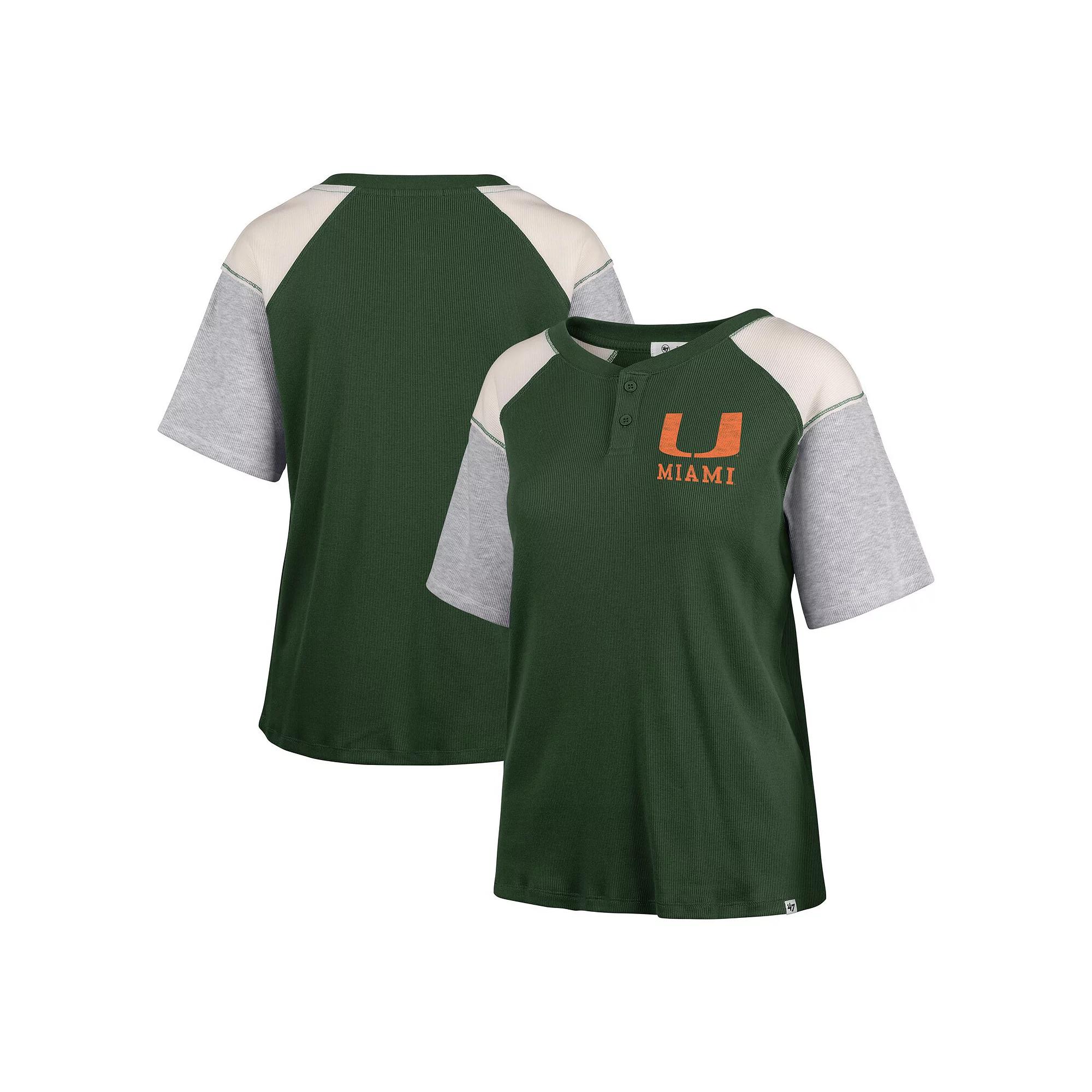 Women's '47 Black Notre Dame Fighting Irish Underline Harvey Colorblock Raglan Henley T-Shirt,  Product Image