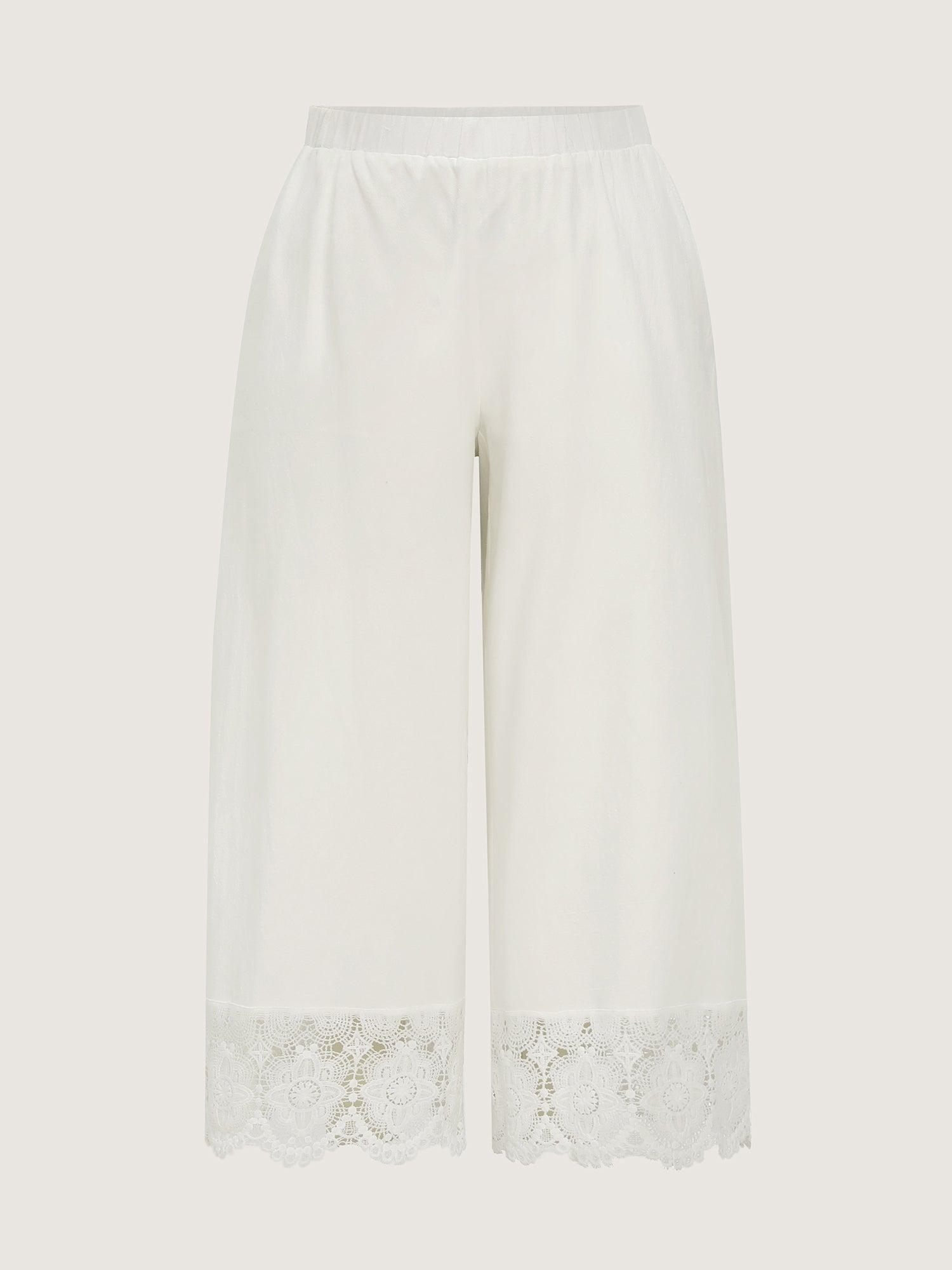 Cotton Scalloped Lace Hem Flared Pants Female Product Image
