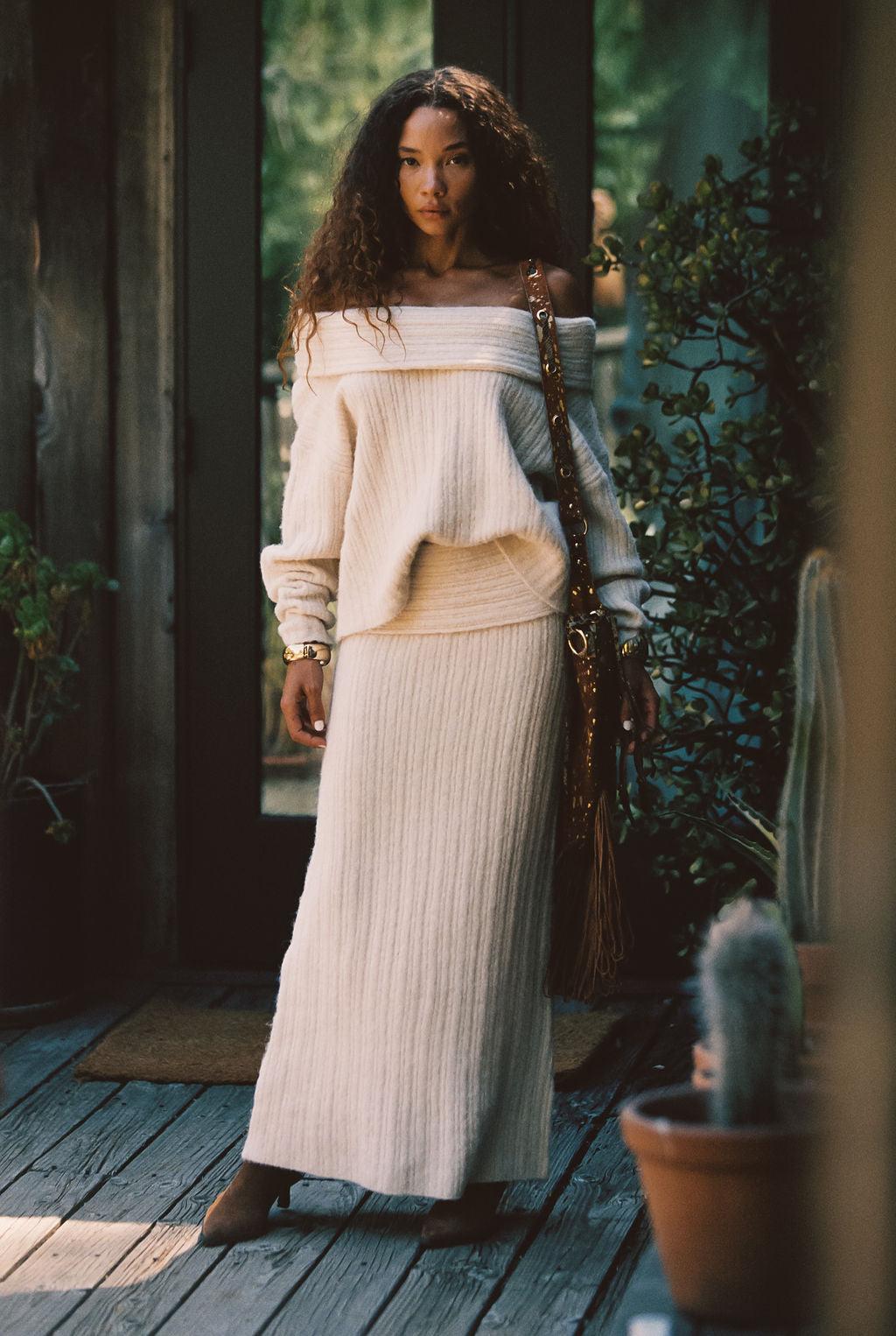 Pamela Beige Sweater Maxi Skirt Product Image