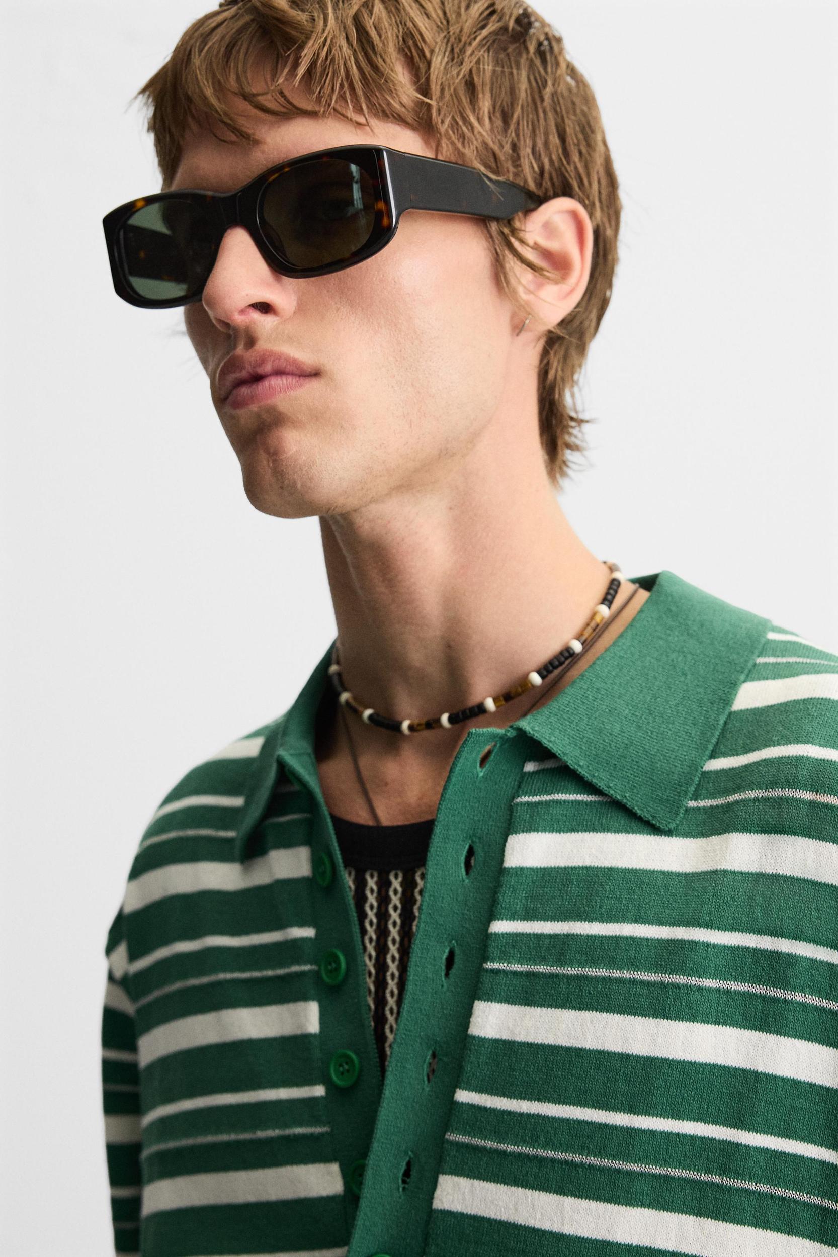 STRIPED TEXTURED KNIT POLO SHIRT Product Image