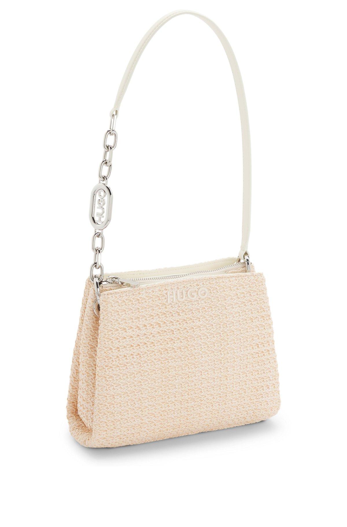 Raffia-effect shoulder bag with logo-hardware strap Product Image