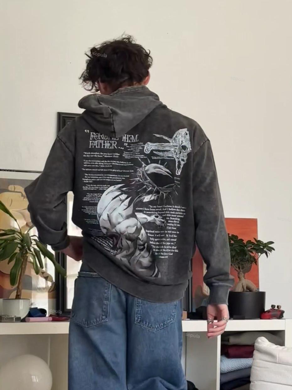 Sopula Vingate Portrait Phantom Graphic Acid Washed Oversized Hoodie Product Image