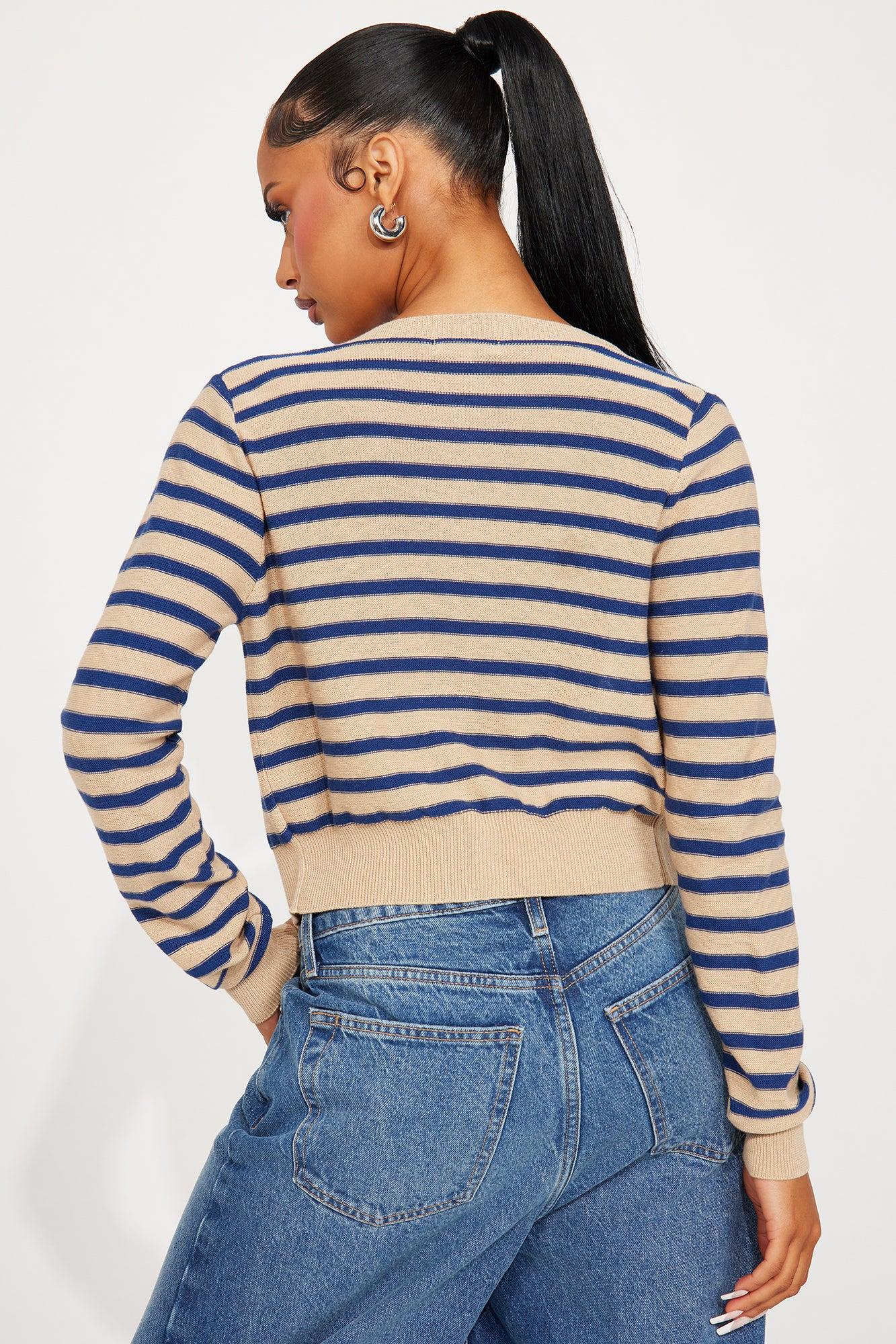 Rhode Island Striped 2 Piece Cropped Cardigan Sweater - Taupe/combo Product Image