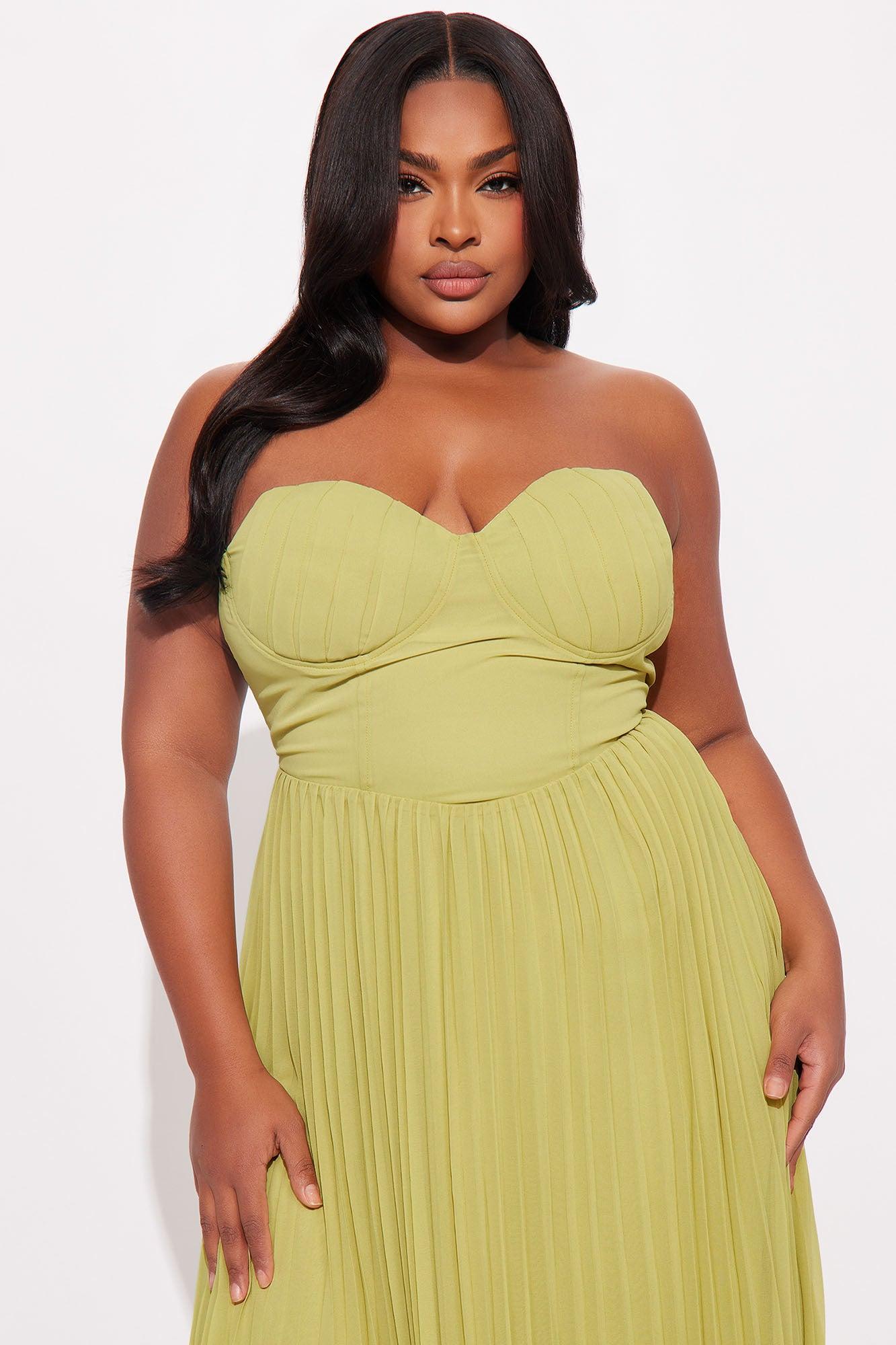 Stephanie Chiffon Pleated Gown - Chartreuse Product Image