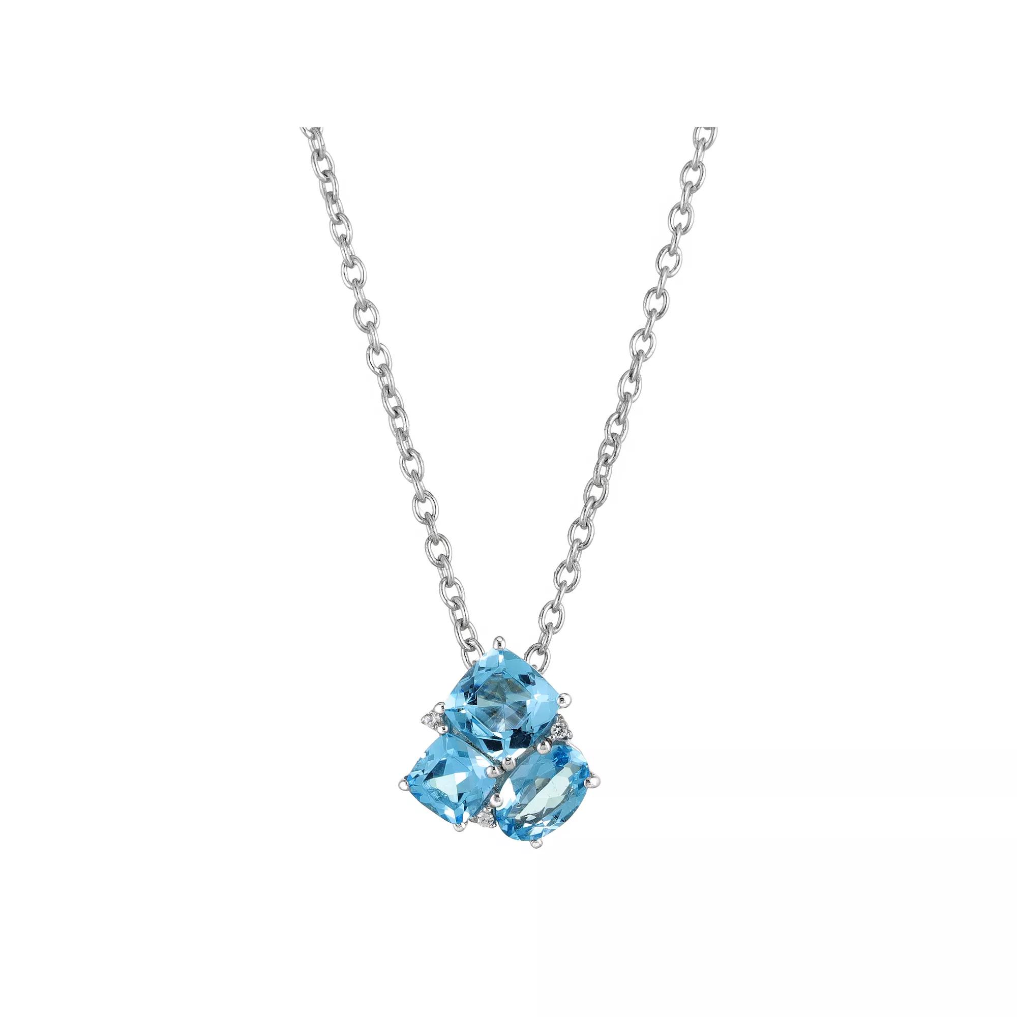 Gemminded Sterling Silver Blue Topaz & White Topaz Cluster Pendant Necklace, Womens Product Image