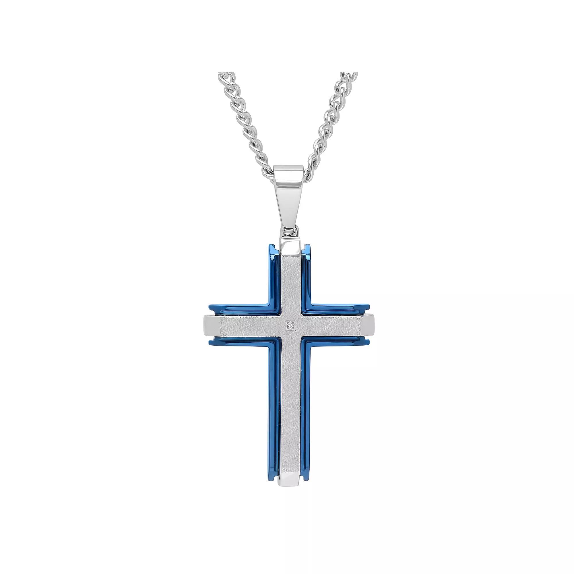 Men's Two Tone Stainless Steel Diamond Accent Cross Pendant, Size: 24" Product Image