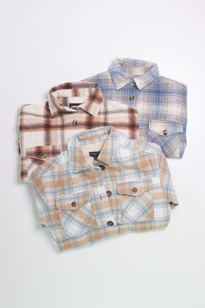 Camel Sherpa-Lined Flannel Jacket Product Image