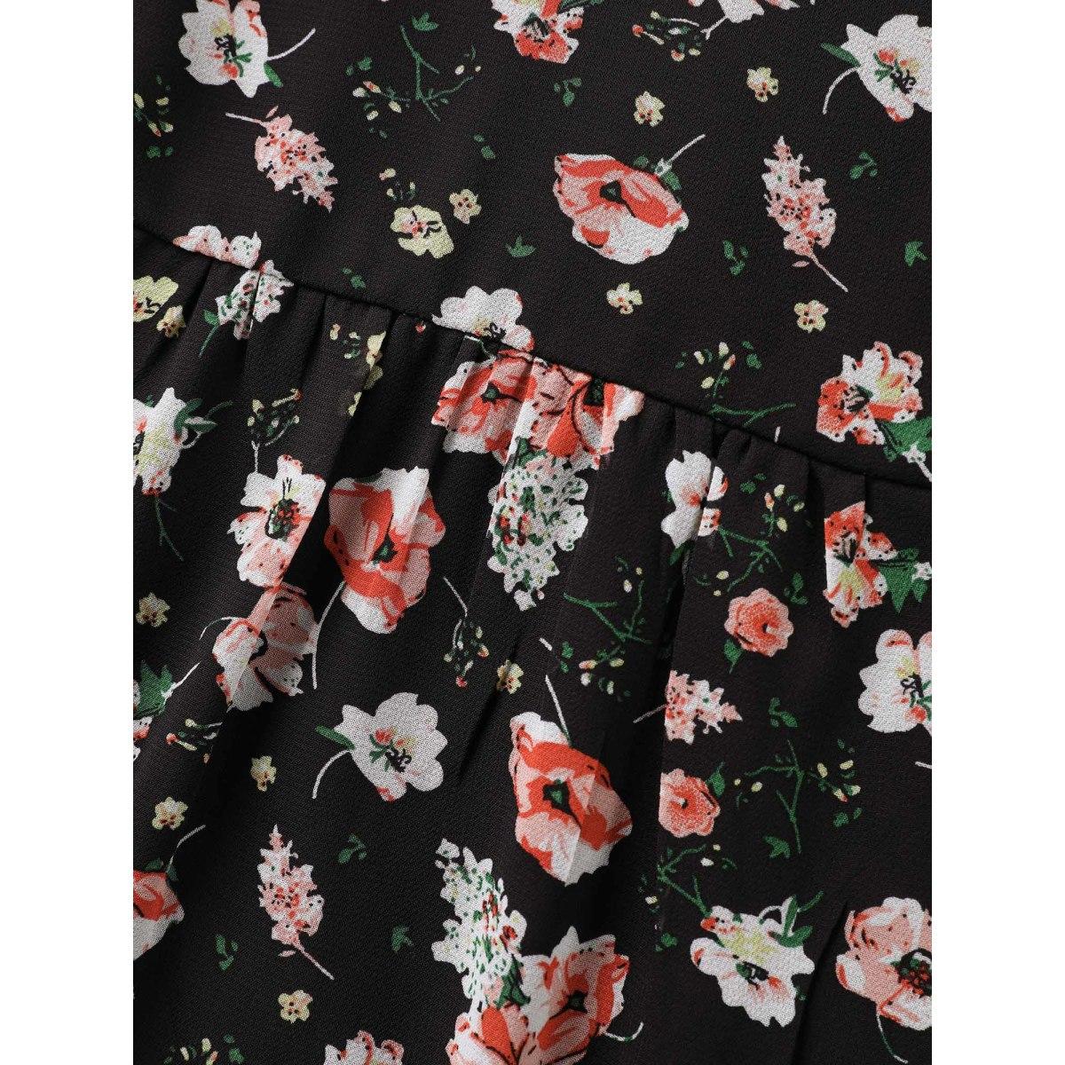 Plus Size Black Chiffon Floral Ruffled Sleeve Blouse Women Timeless Elbow-length sleeve Notched collar Elegant Blouses BloomChic 10/M Product Image