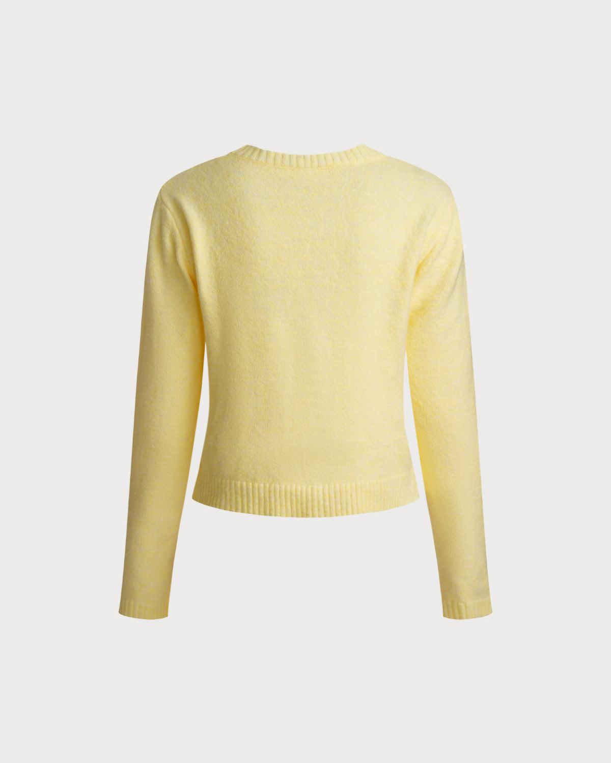 Yellow Round Neck Knit Cardigan Product Image