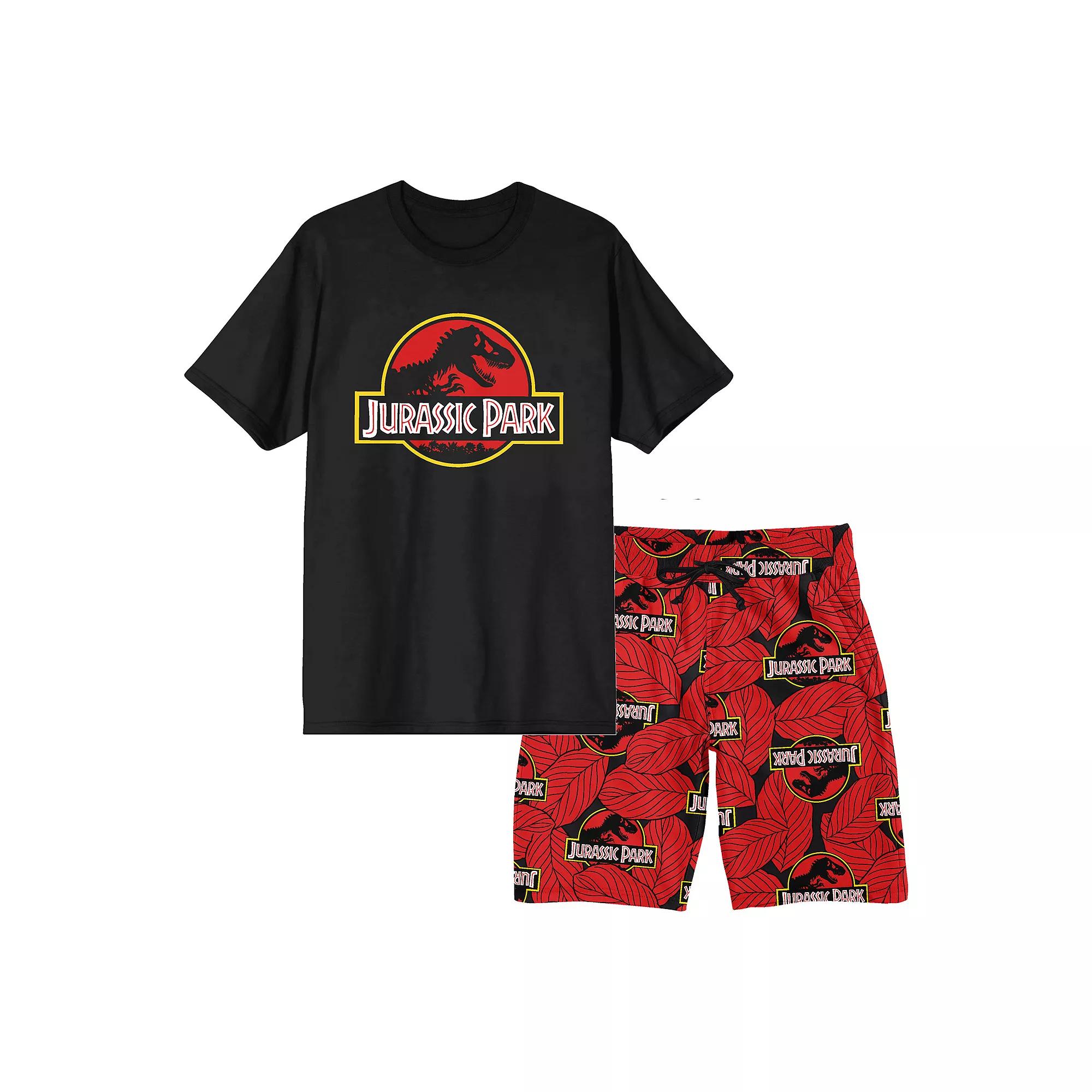 Men's Jurassic Park Logo Pajama Top & Pajama Bottom Set, Size: Large, Black Product Image