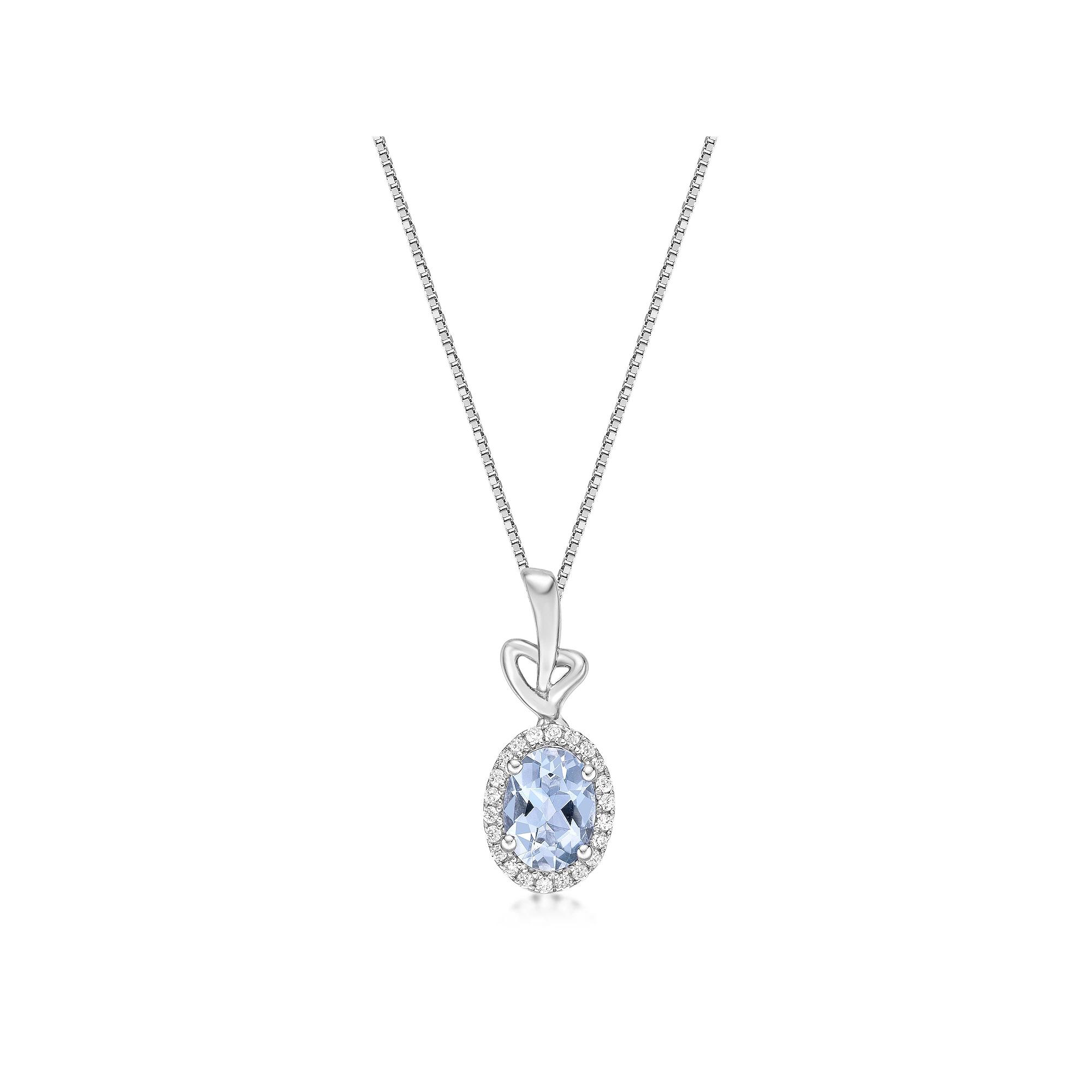 Gemminded 10k White Gold Aquamarine & 1/8 Carat T.W. Diamond Pendant Necklace, Women's, Size: 18" Product Image