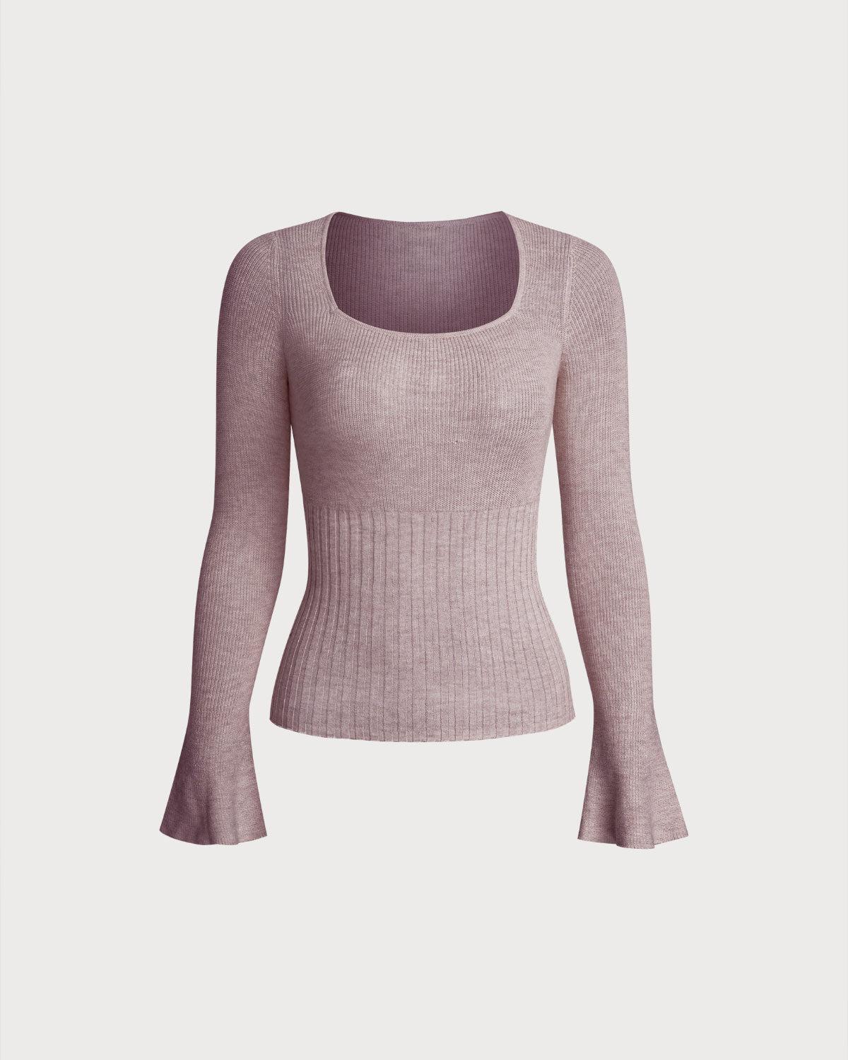 Purple Bell Sleeve Casual Knit Tee Product Image