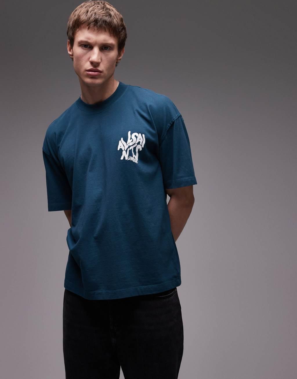 AllSaints Orlando back print t-shirt in blue Product Image