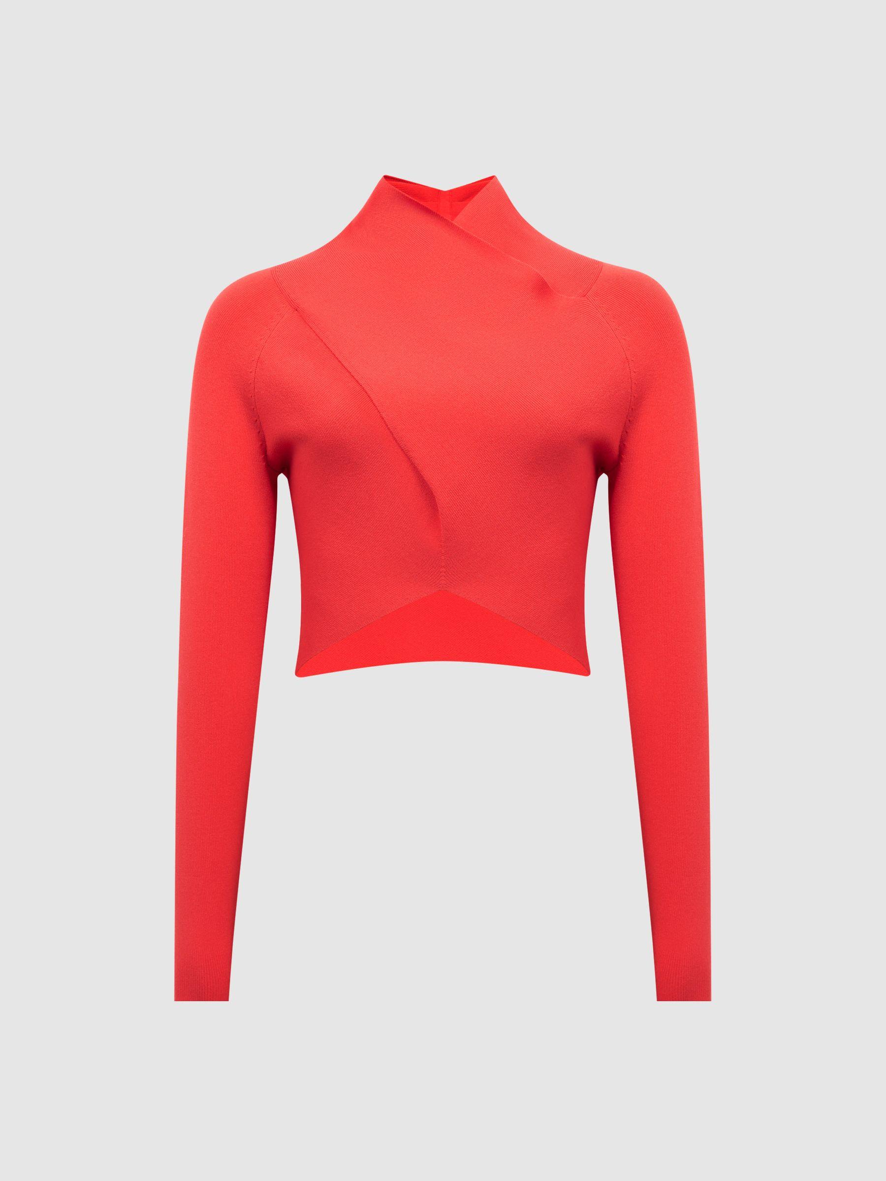High Neck Cropped Co Ord Top in Coral Product Image