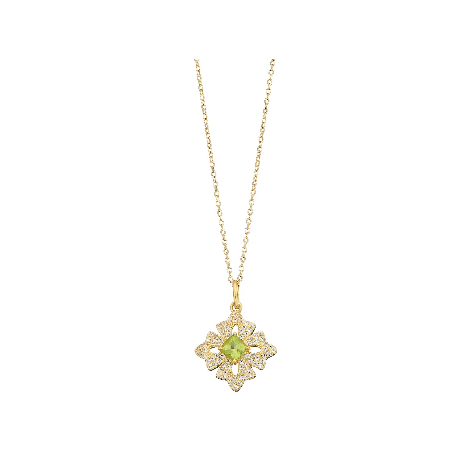 Gemminded 14k Gold Over Silver Peridot & White Topaz Cross Pendant Necklace, Women's, Size: 18", Gold Tone Product Image