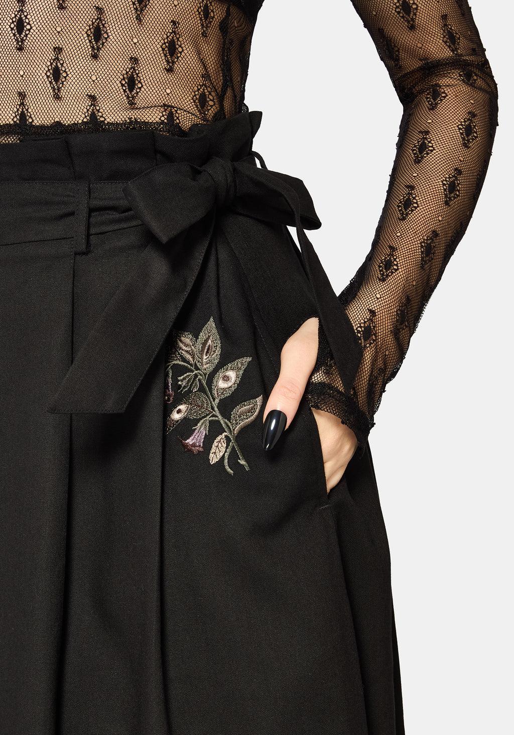 Faela Fairy Embroidered Tie Waist Paperbag Midi Skirt Product Image