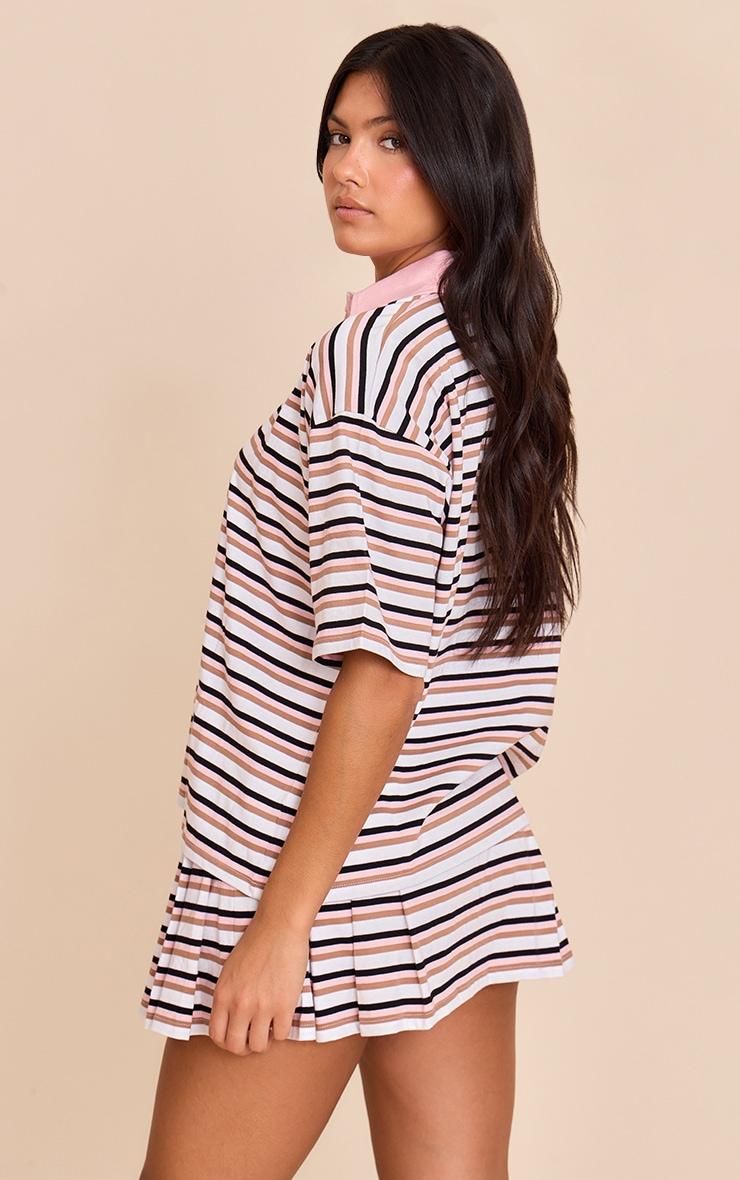 Pink Striped Oversized Collared T-shirt Product Image