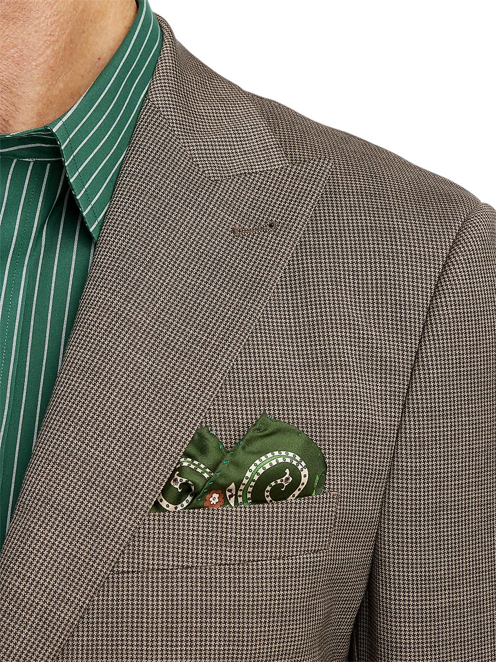 Wool Stretch Micro Check Peak Lapel Suit Jacket - Light Brown Product Image