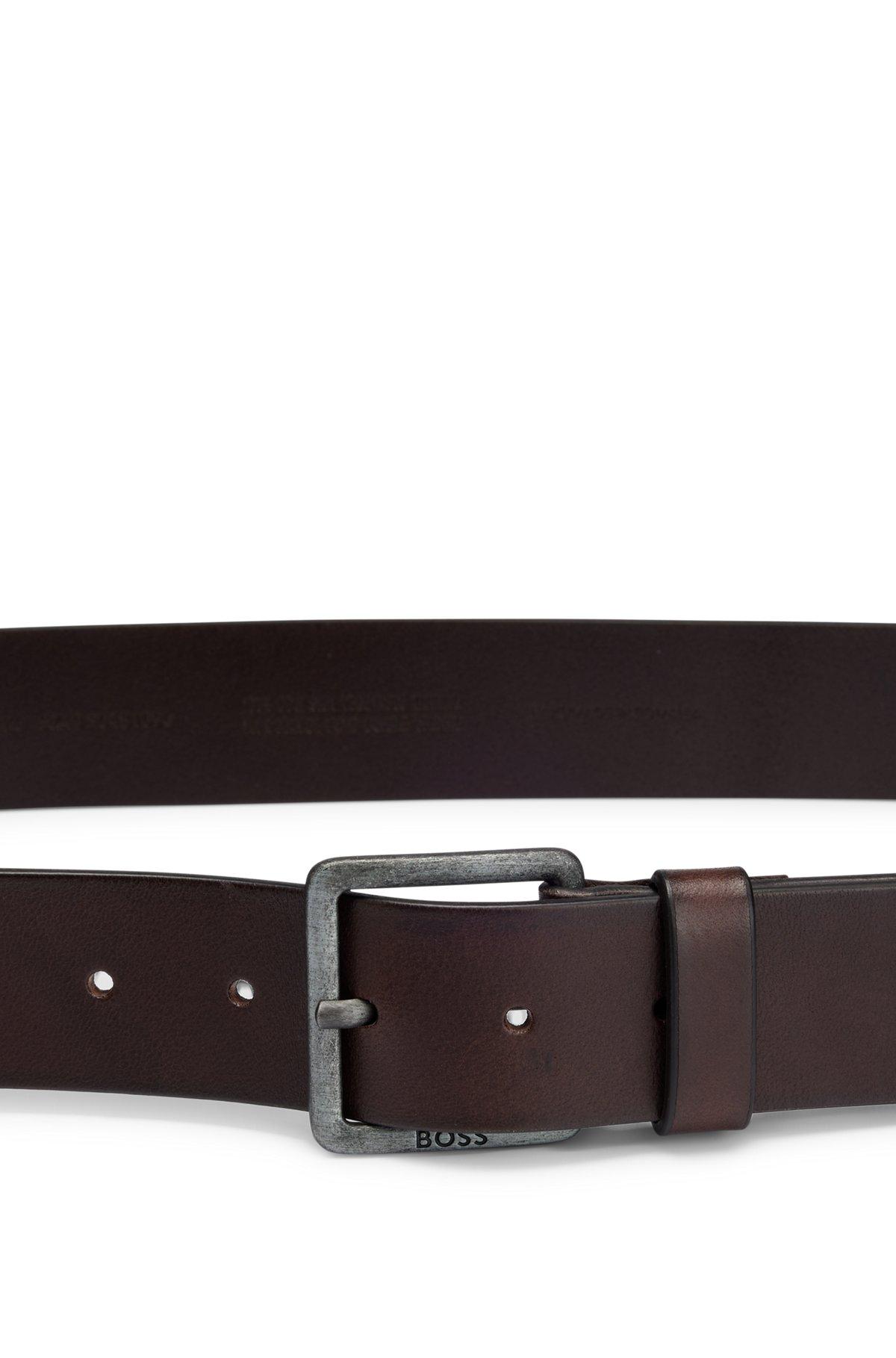 Leather belt with logo and dark ruthenium hardware Product Image