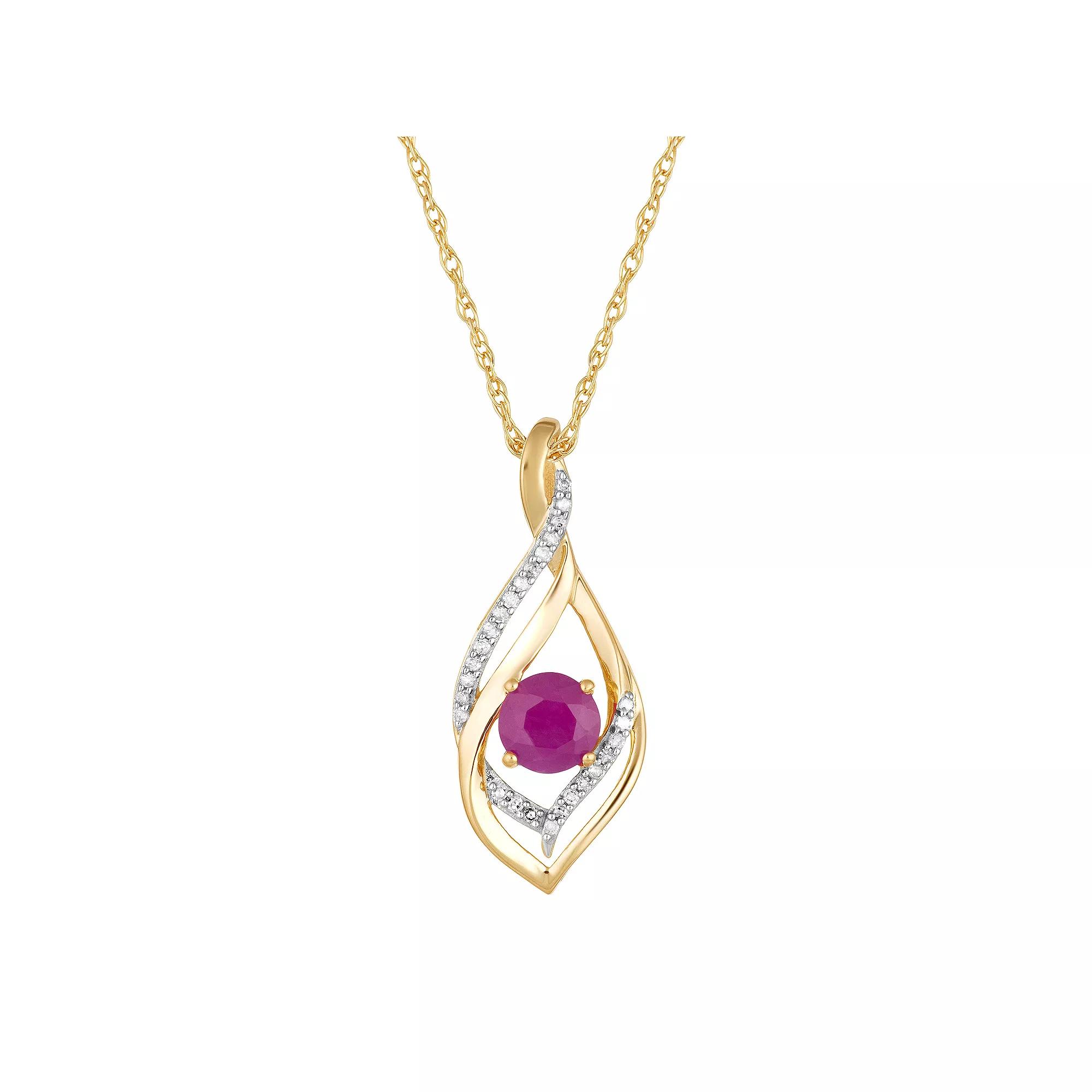 10k Gold Ruby & Diamond Accent Pendant Necklace, Women's, Size: 18" Product Image