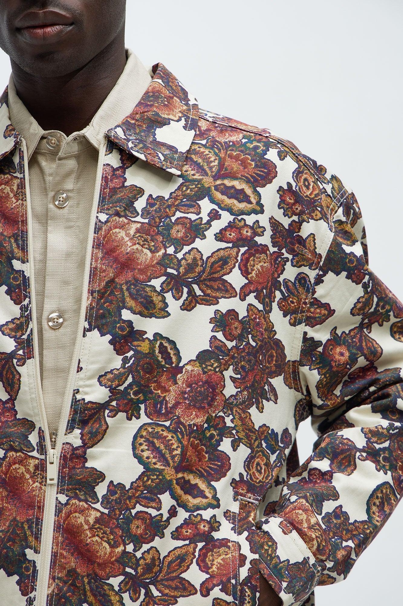Floral Trucker Jacket - White/combo Product Image