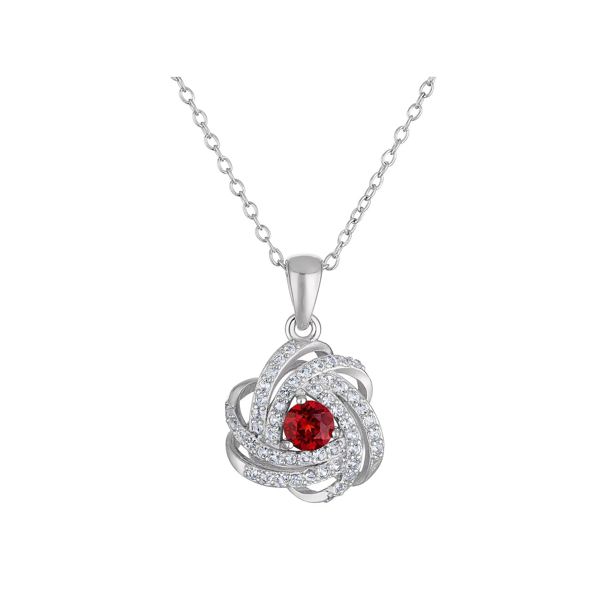 Designs by Gioelli Sterling Silver Gemstone Love Knot Pendant Necklace, Womens, Cr Red Product Image