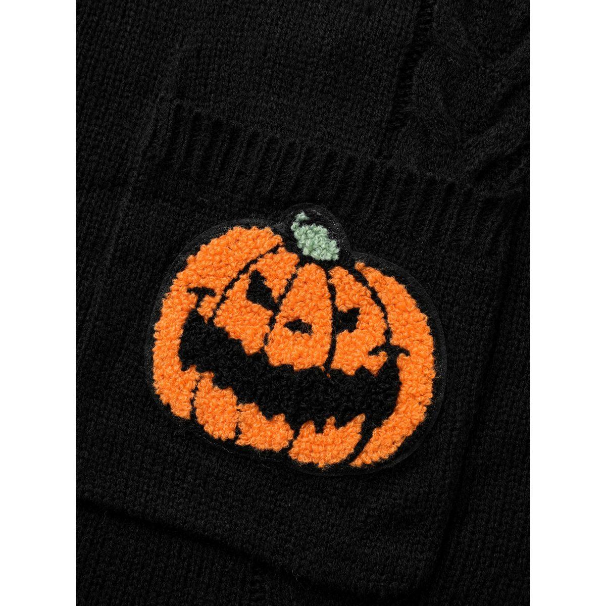 Plus Size Pumpkin Pocket Embroidered Contrasting Cardigan - For Halloween Black Women Casual Loose Long Sleeve Everyday Cardigans BloomChic 14-16/1X Product Image