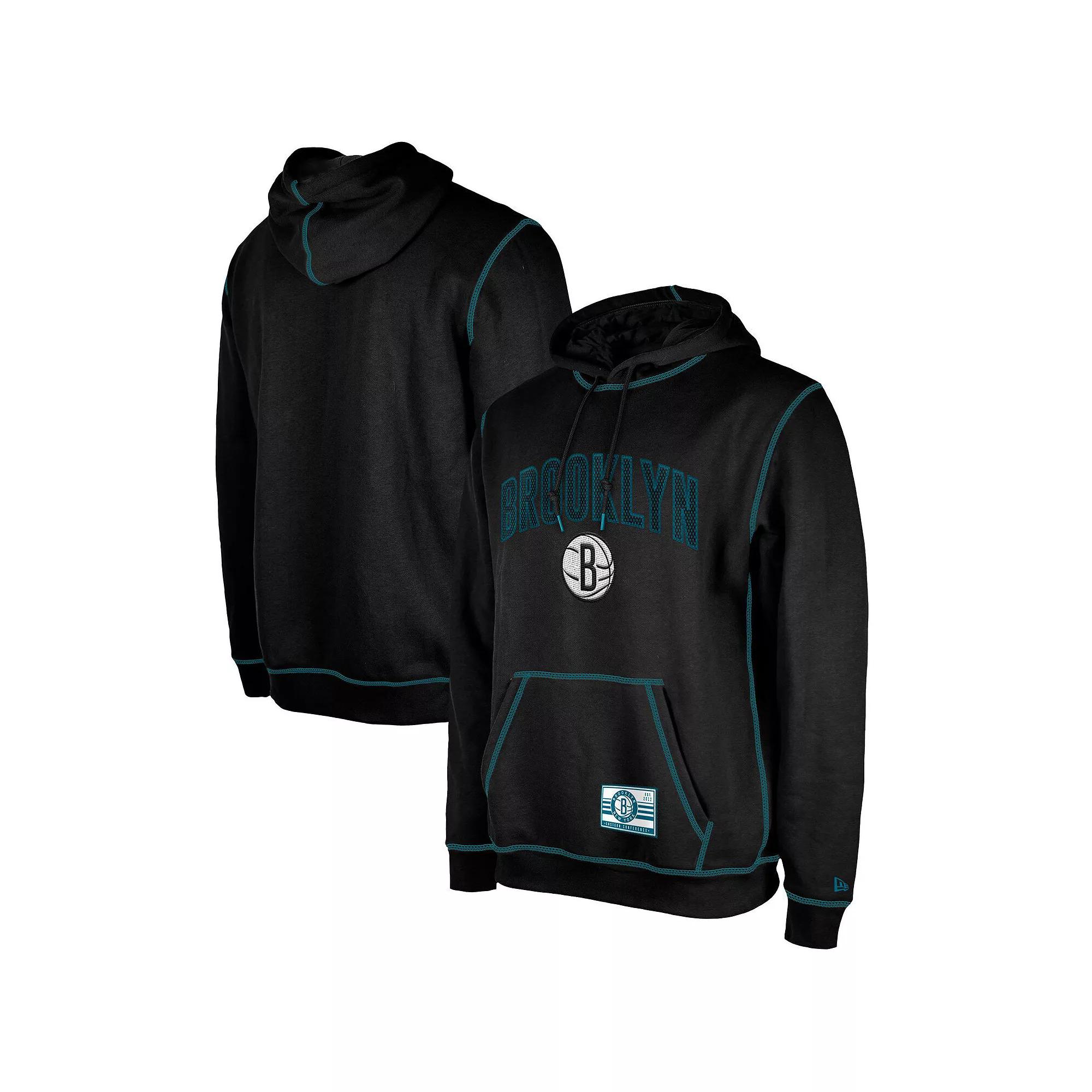 Men's New Era Black Brooklyn Nets 2023/24 City Edition Satin Stitch Elite Pack Pullover Hoodie, Size: XL Product Image