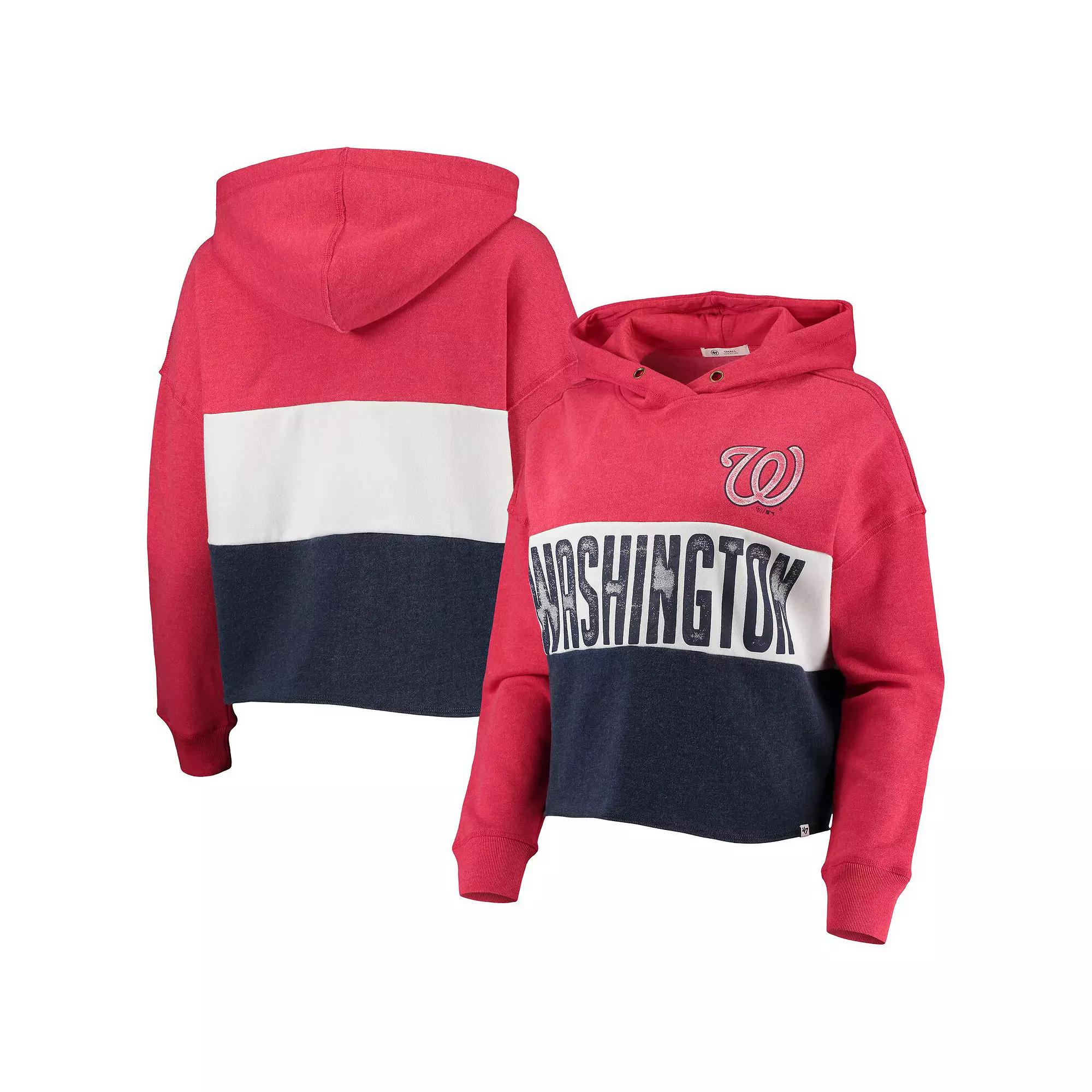 Women's '47 Heathered Red/Heathered Navy Washington Nationals Lizzy Cropped Pullover Hoodie,  Product Image