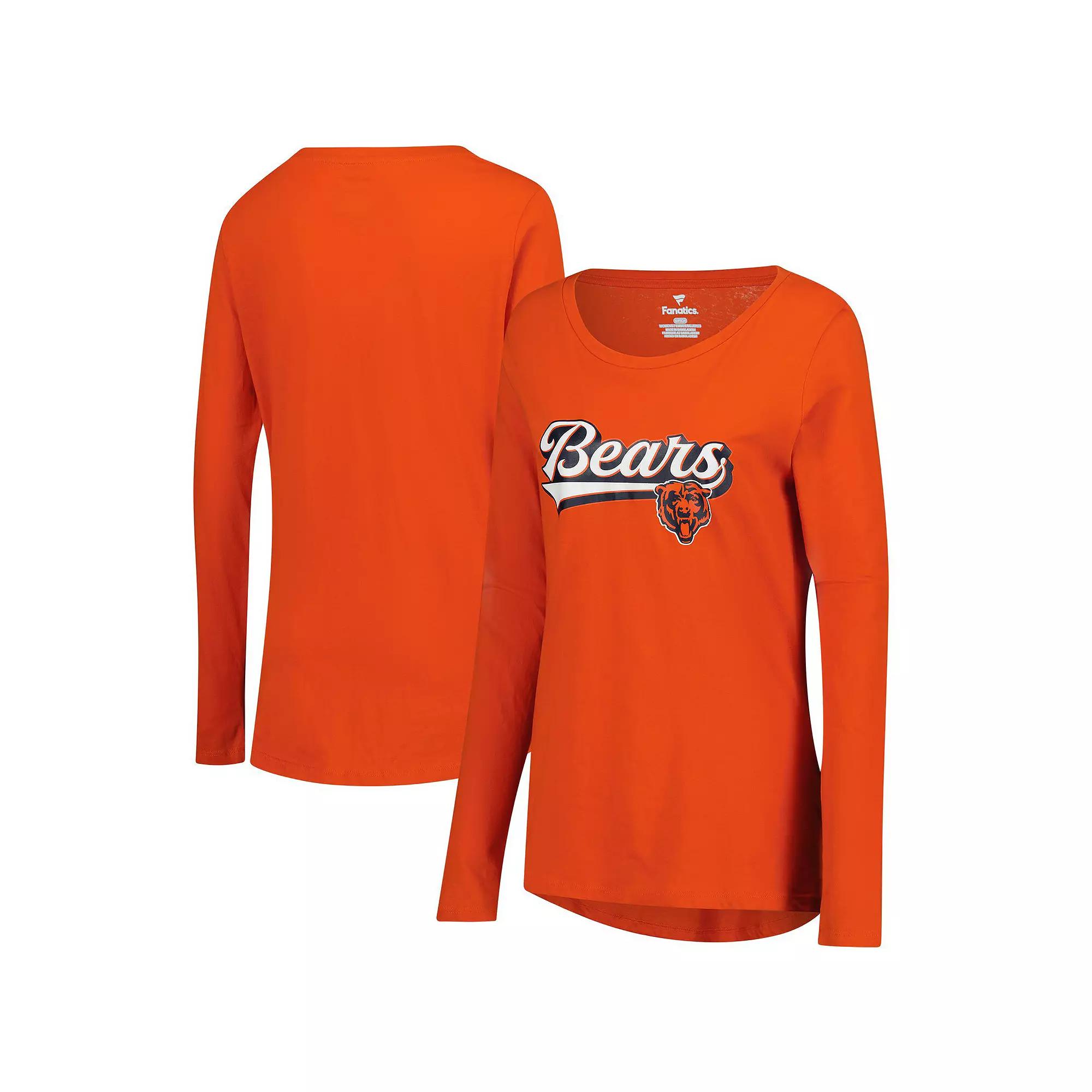 Women's Fanatics  Orange Chicago Bears Tail Sweep Long Sleeve T-Shirt, Size: 2XL Product Image