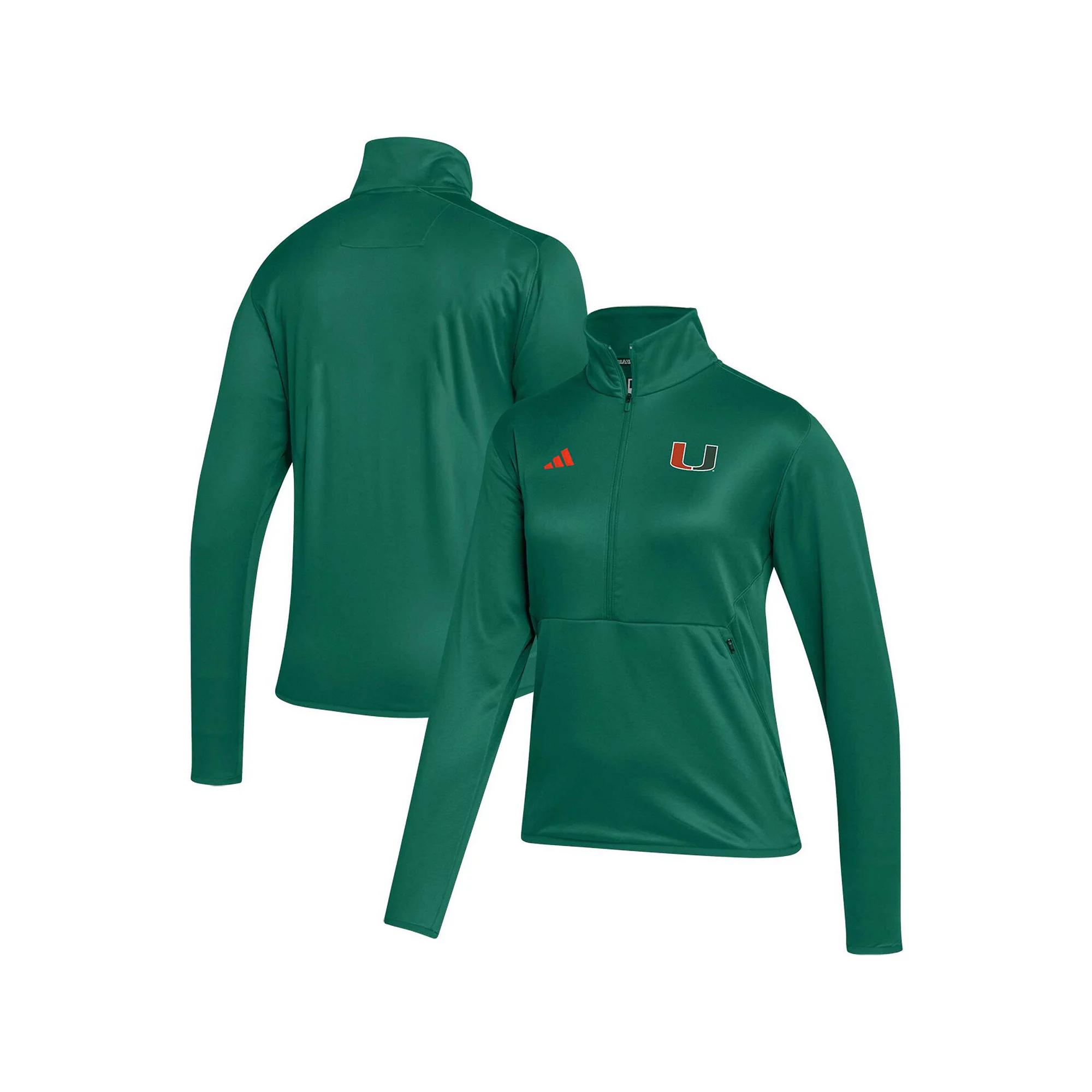 Women's adidas Green Miami Hurricanes 2023 Sideline AEROREADY Raglan Half-Zip Top, Size: XL Product Image